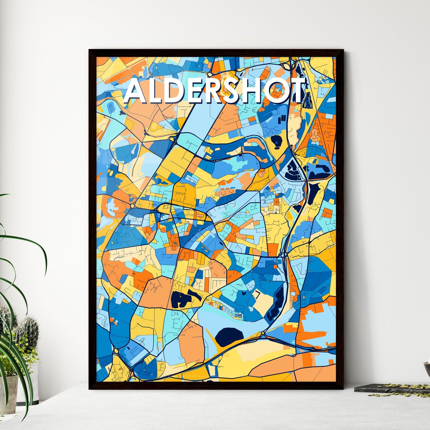 ALDERSHOT ENGLAND Vibrant Colorful Art Map Poster Blue Orange