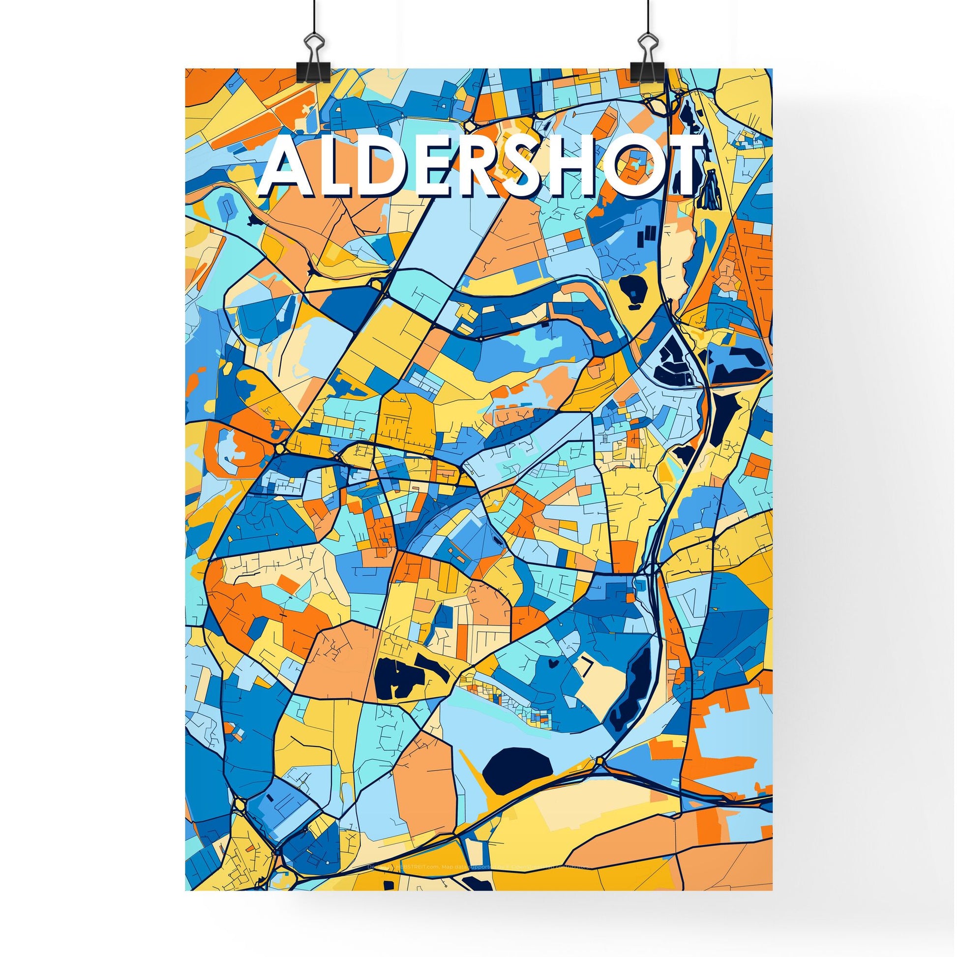 ALDERSHOT ENGLAND Vibrant Colorful Art Map Poster Blue Orange