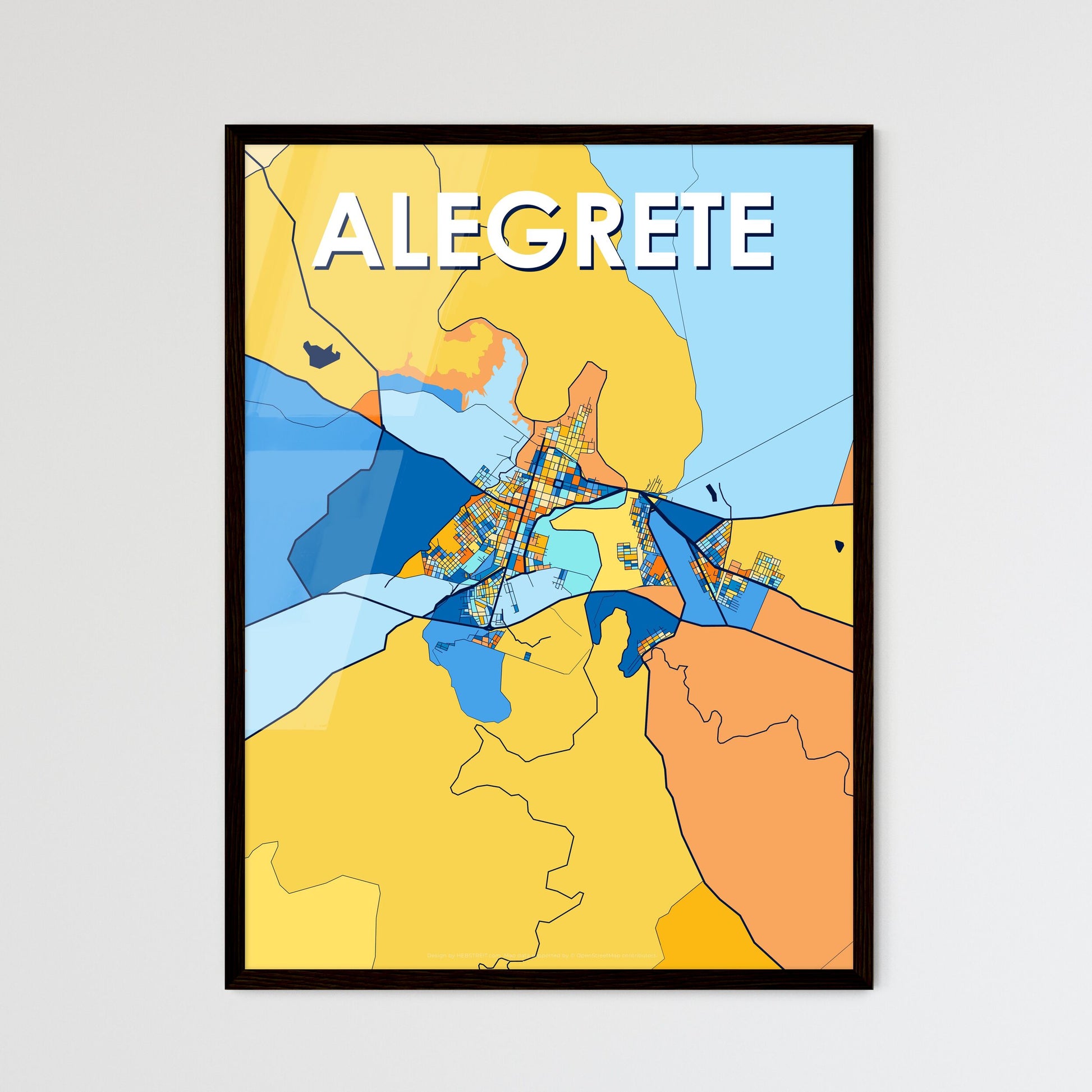 ALEGRETE BRAZIL Vibrant Colorful Art Map Poster Blue Orange