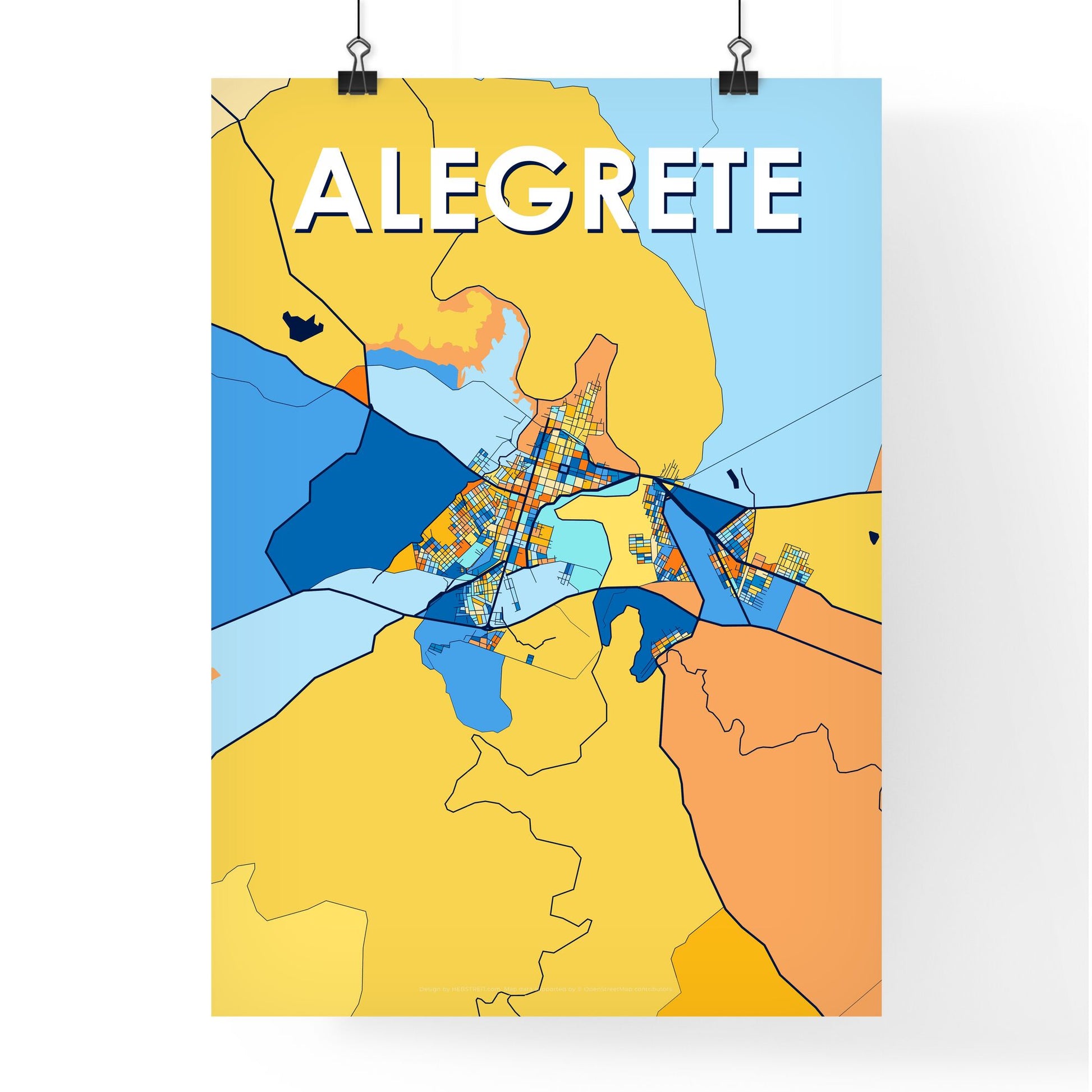 ALEGRETE BRAZIL Vibrant Colorful Art Map Poster Blue Orange