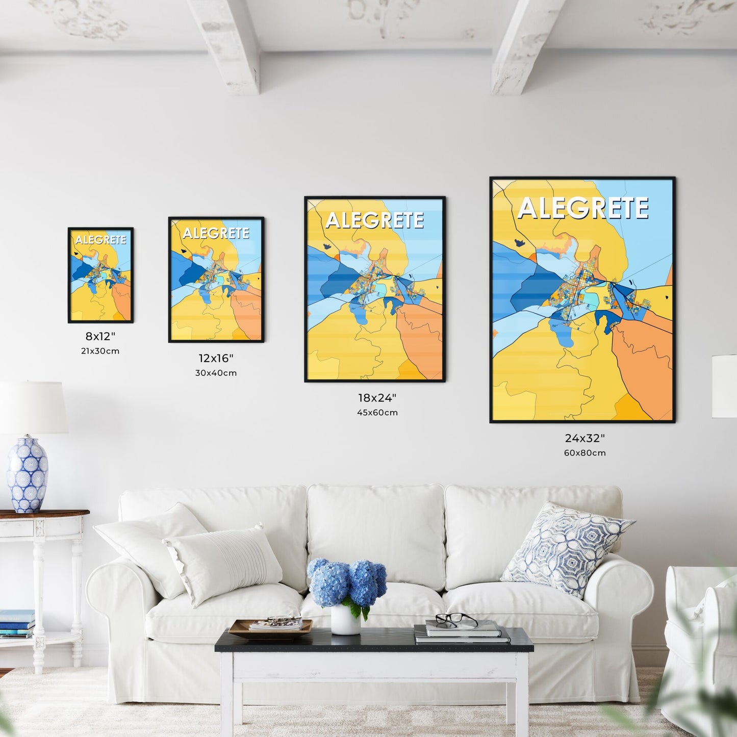 ALEGRETE BRAZIL Vibrant Colorful Art Map Poster Blue Orange