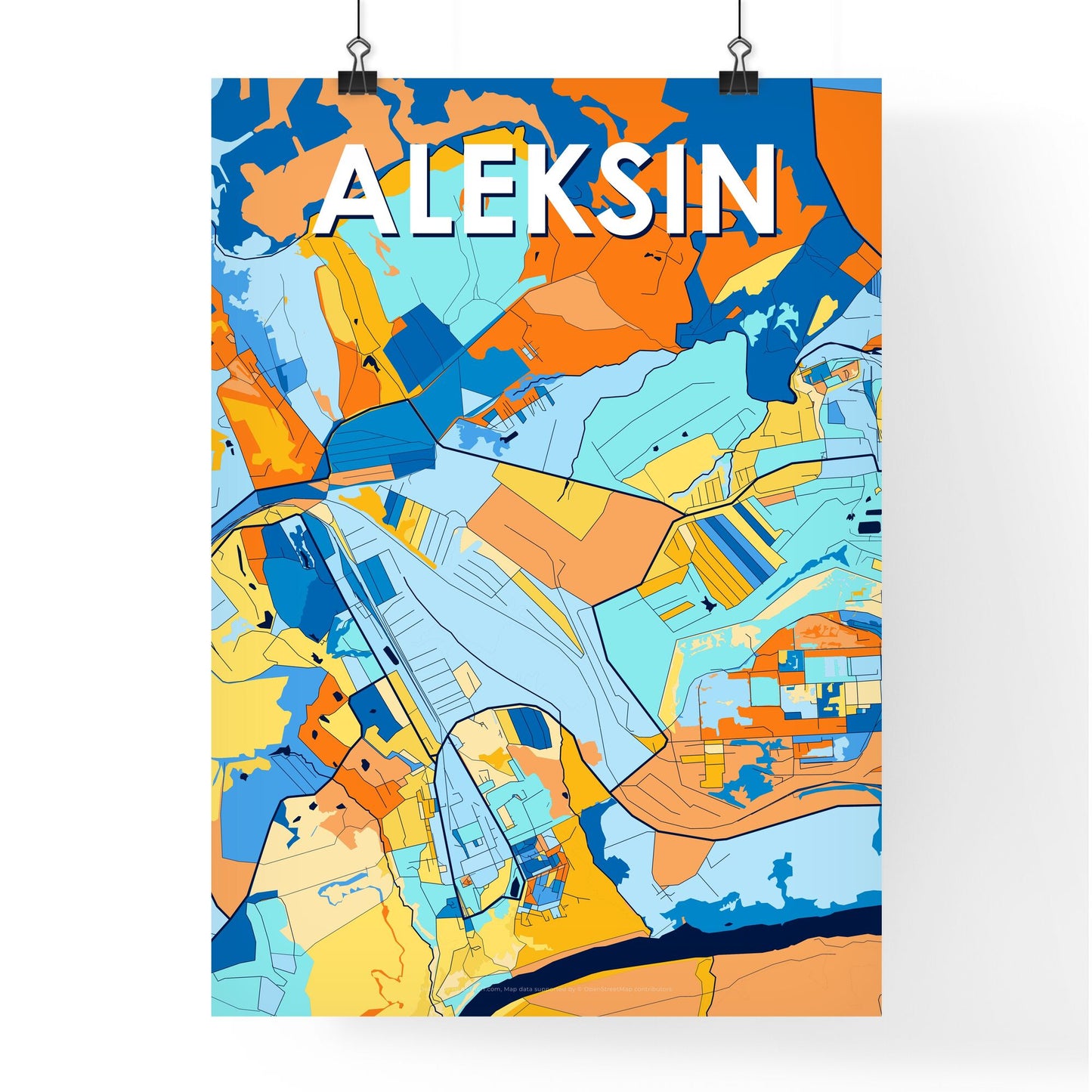 ALEKSIN RUSSIA Vibrant Colorful Art Map Poster Blue Orange