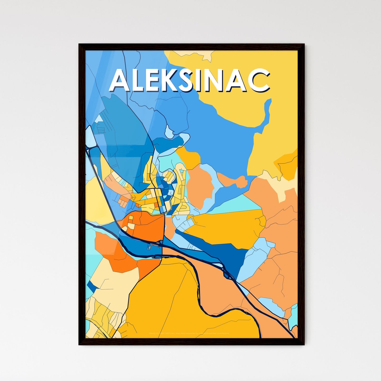 ALEKSINAC SERBIA Vibrant Colorful Art Map Poster Blue Orange