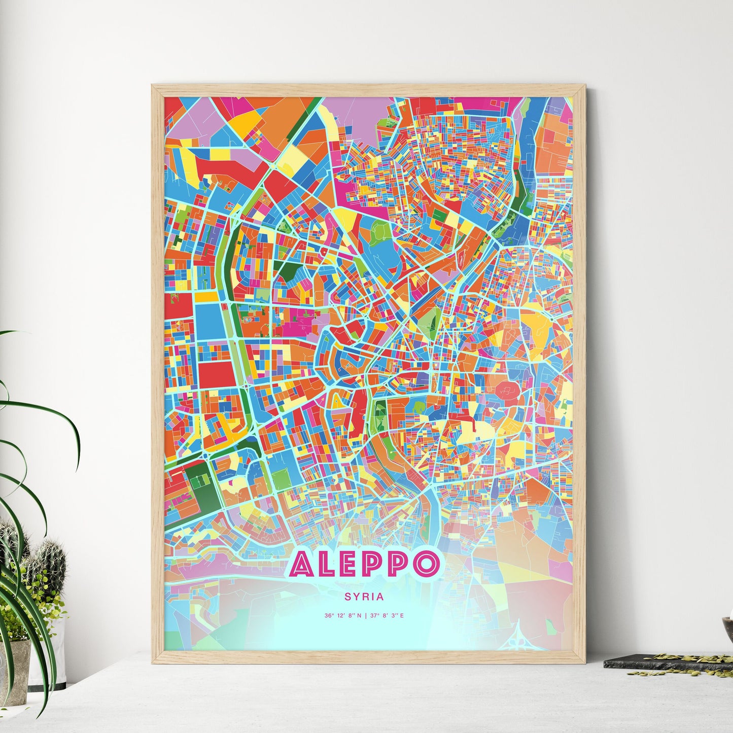 Colorful Aleppo Syria Fine Art Map Crazy Colors