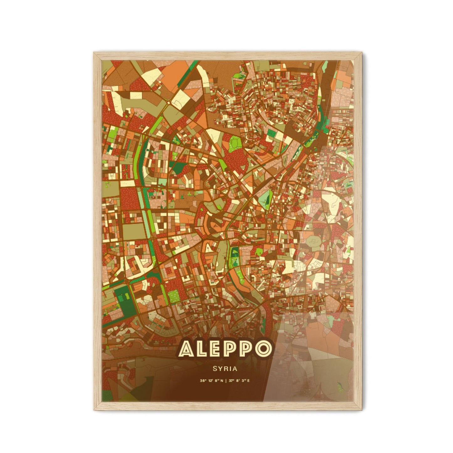 Colorful Aleppo Syria Fine Art Map Farmhouse