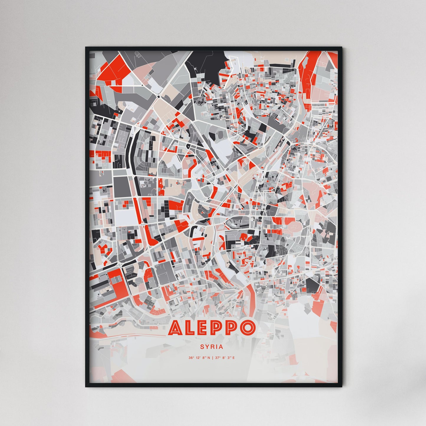Colorful Aleppo Syria Fine Art Map Modern Expressive