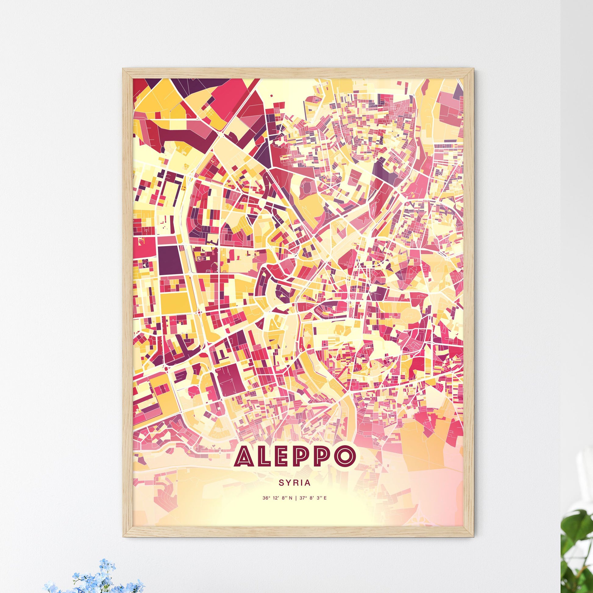 Colorful Aleppo Syria Fine Art Map Hot Red