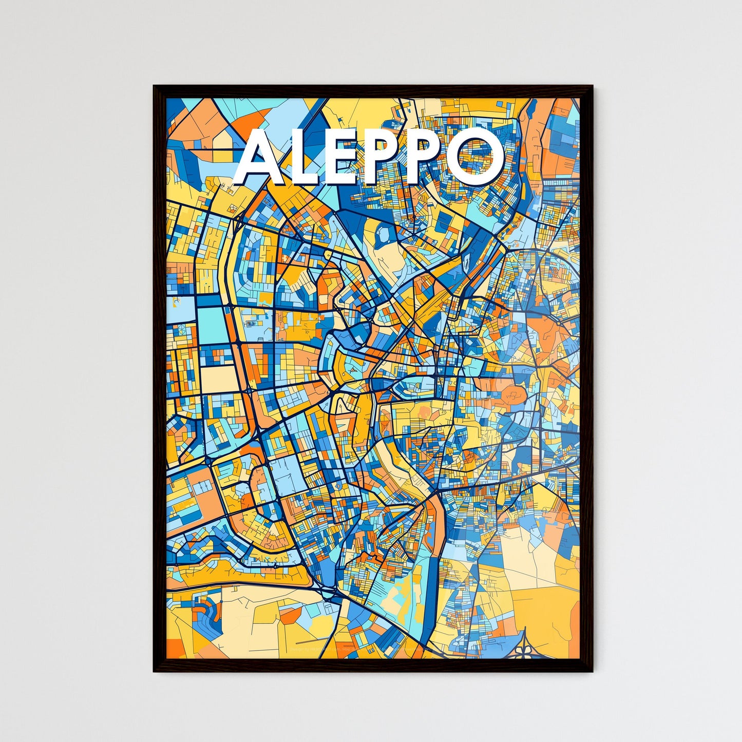 ALEPPO SYRIA Vibrant Colorful Art Map Poster Blue Orange