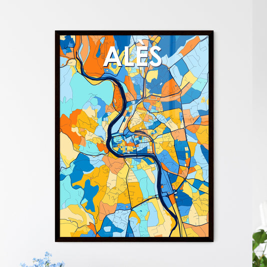 ALÈS FRANCE Vibrant Colorful Art Map Poster Blue Orange