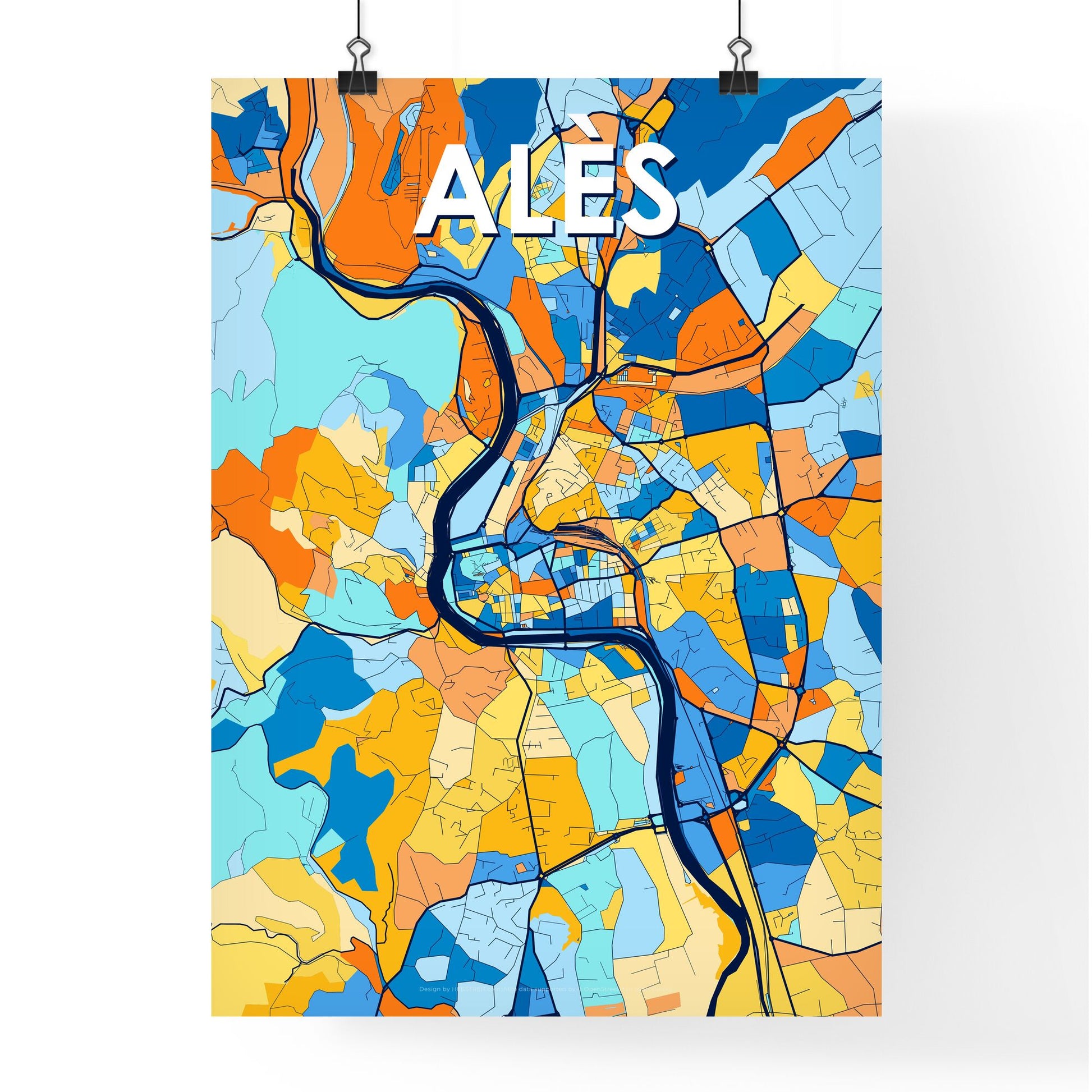 ALÈS FRANCE Vibrant Colorful Art Map Poster Blue Orange