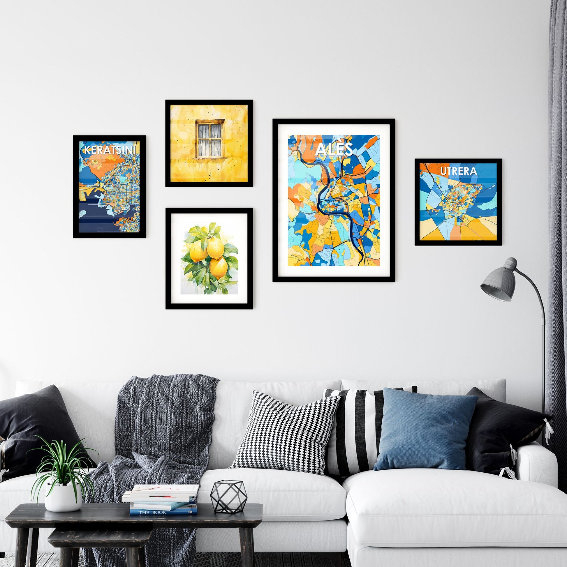 ALÈS FRANCE Vibrant Colorful Art Map Poster Blue Orange