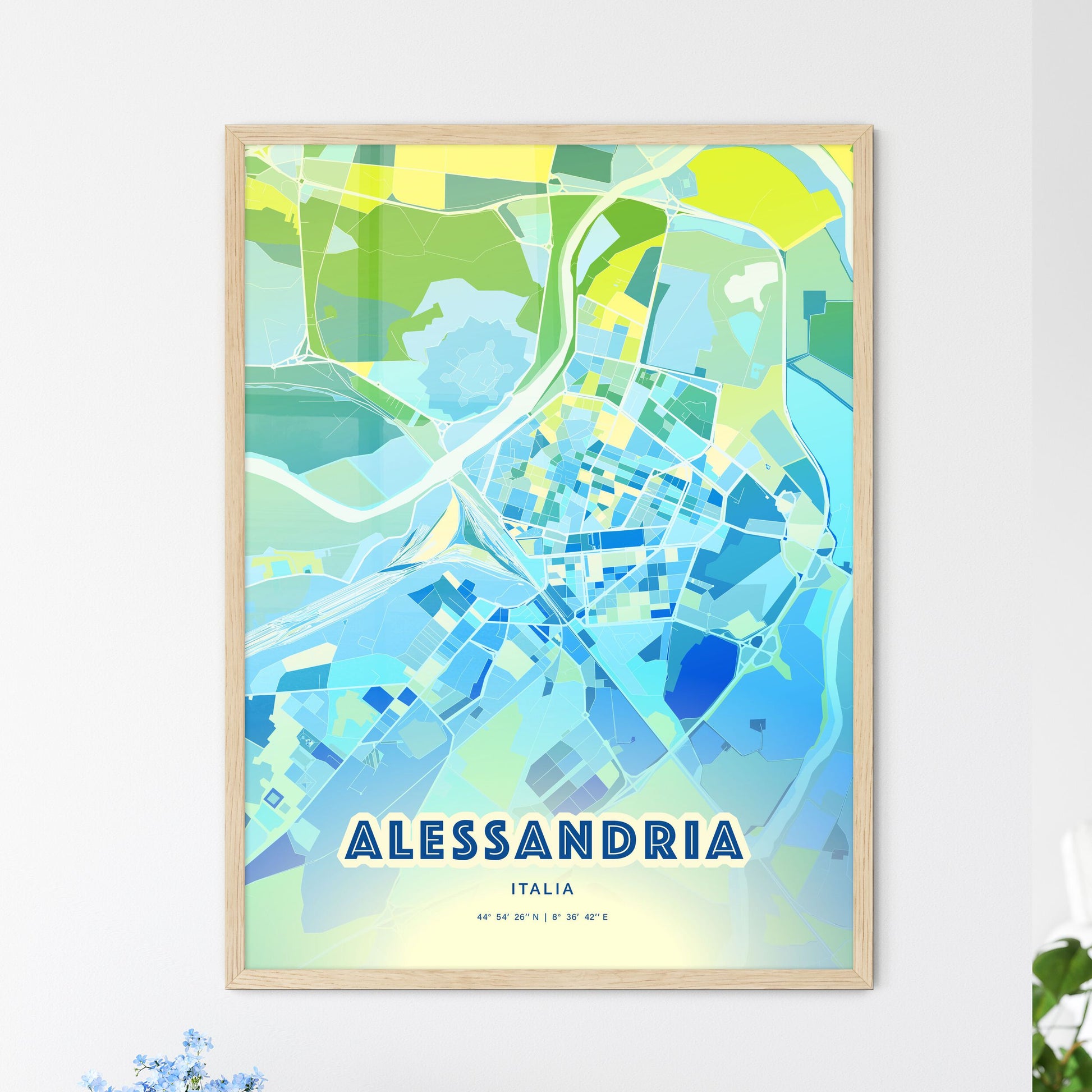 Colorful Alessandria Italy Fine Art Map Cool Blue