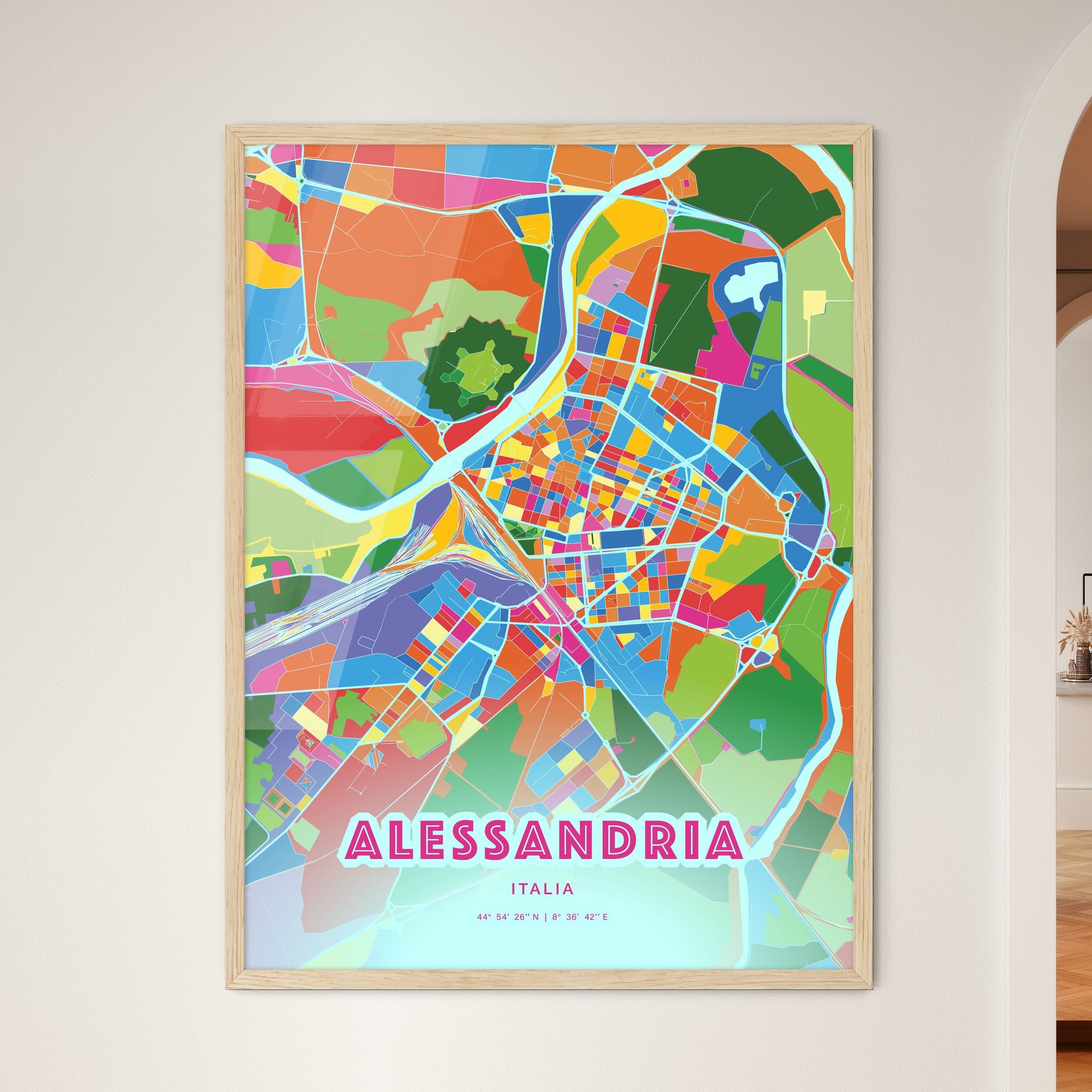 Colorful Alessandria Italy Fine Art Map Crazy Colors