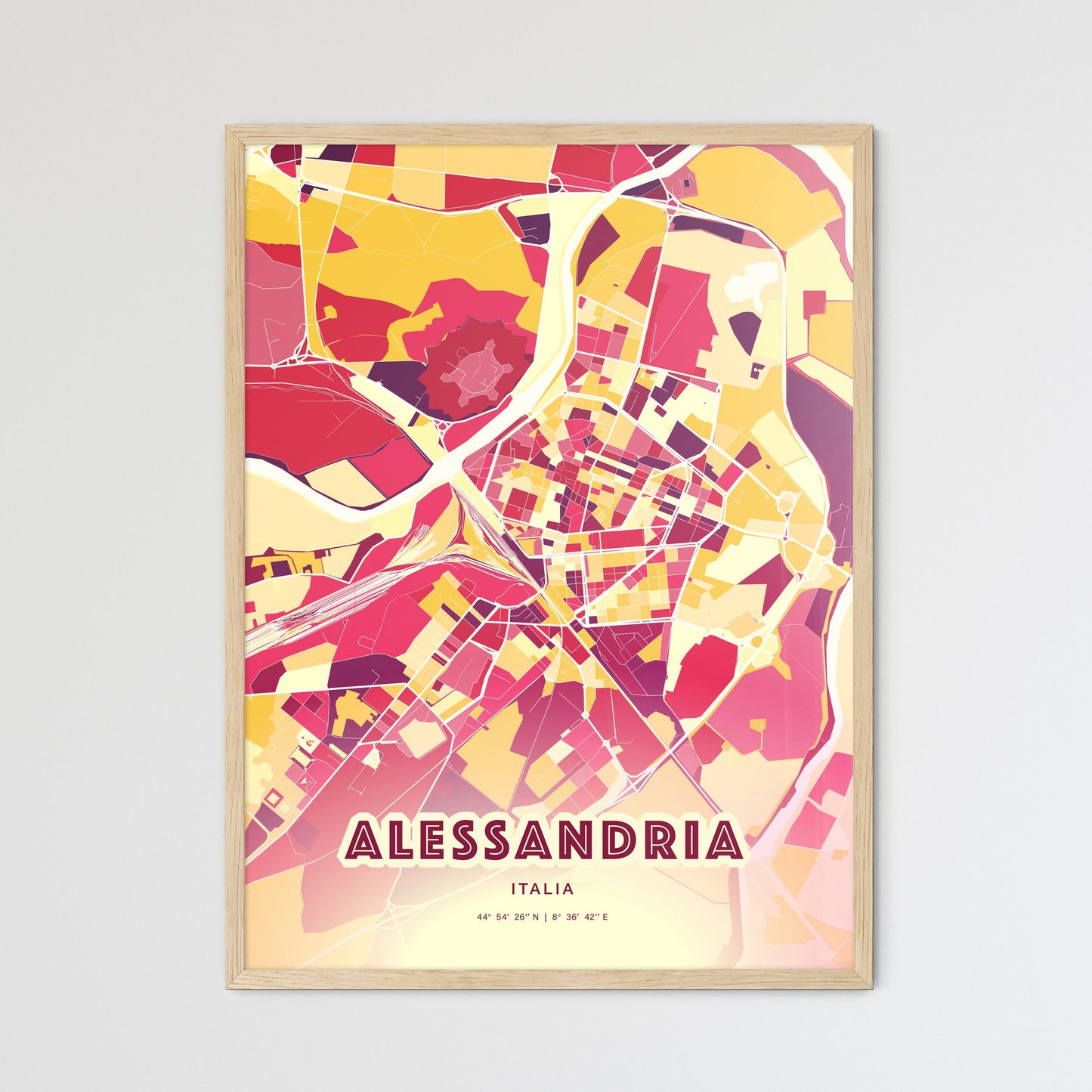 Colorful Alessandria Italy Fine Art Map Hot Red
