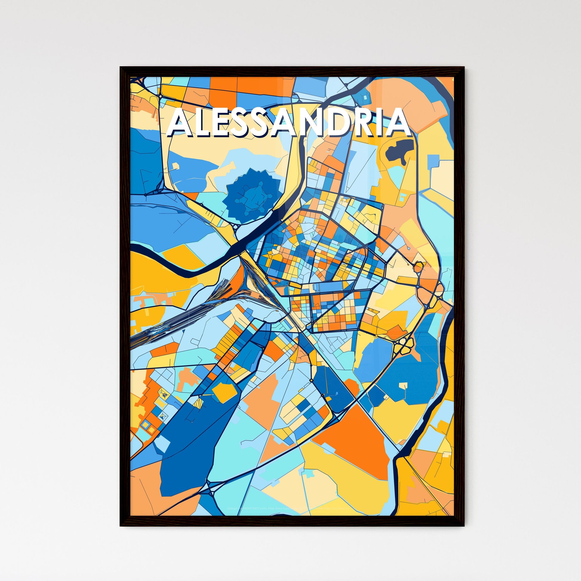 ALESSANDRIA ITALY Vibrant Colorful Art Map Poster Blue Orange