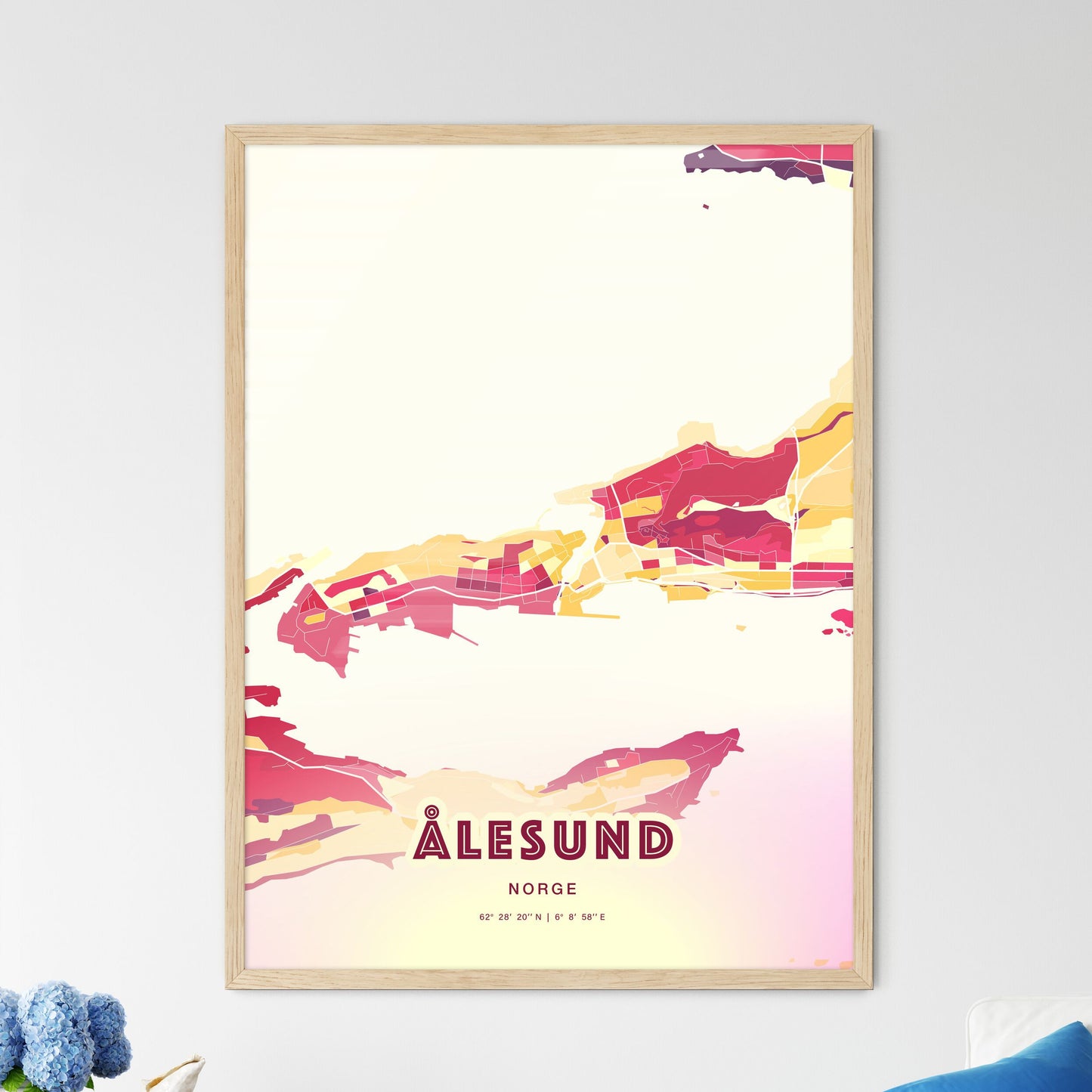 Colorful Ålesund Norway Fine Art Map Hot Red