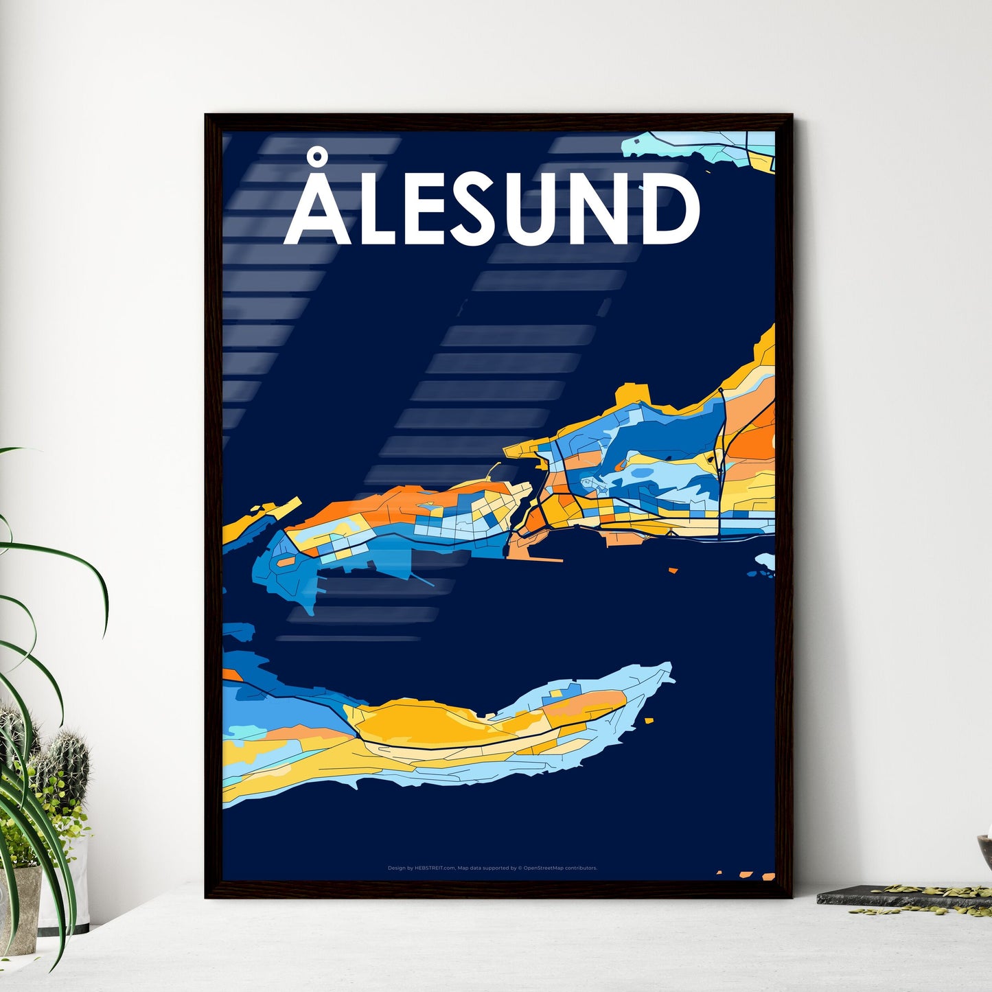 ÅLESUND NORWAY Vibrant Colorful Art Map Poster Blue Orange