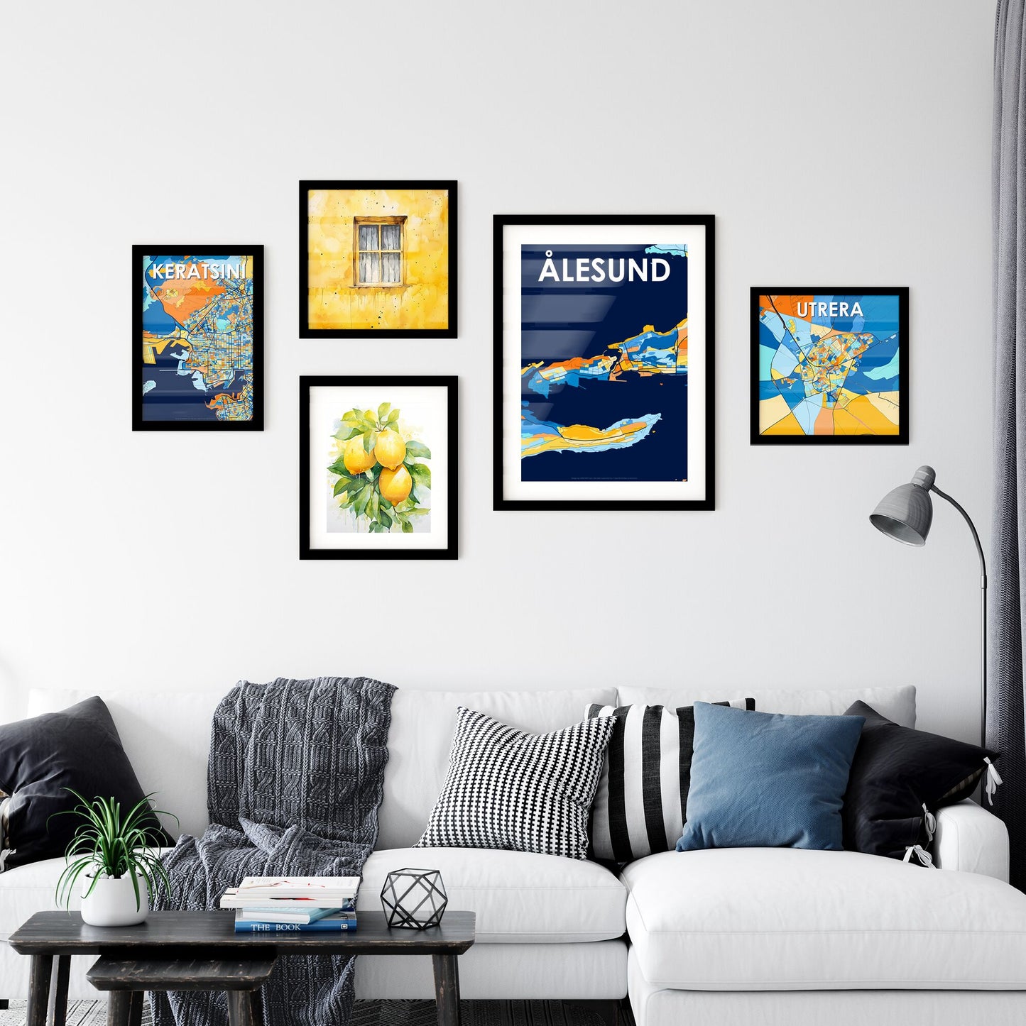 ÅLESUND NORWAY Vibrant Colorful Art Map Poster Blue Orange