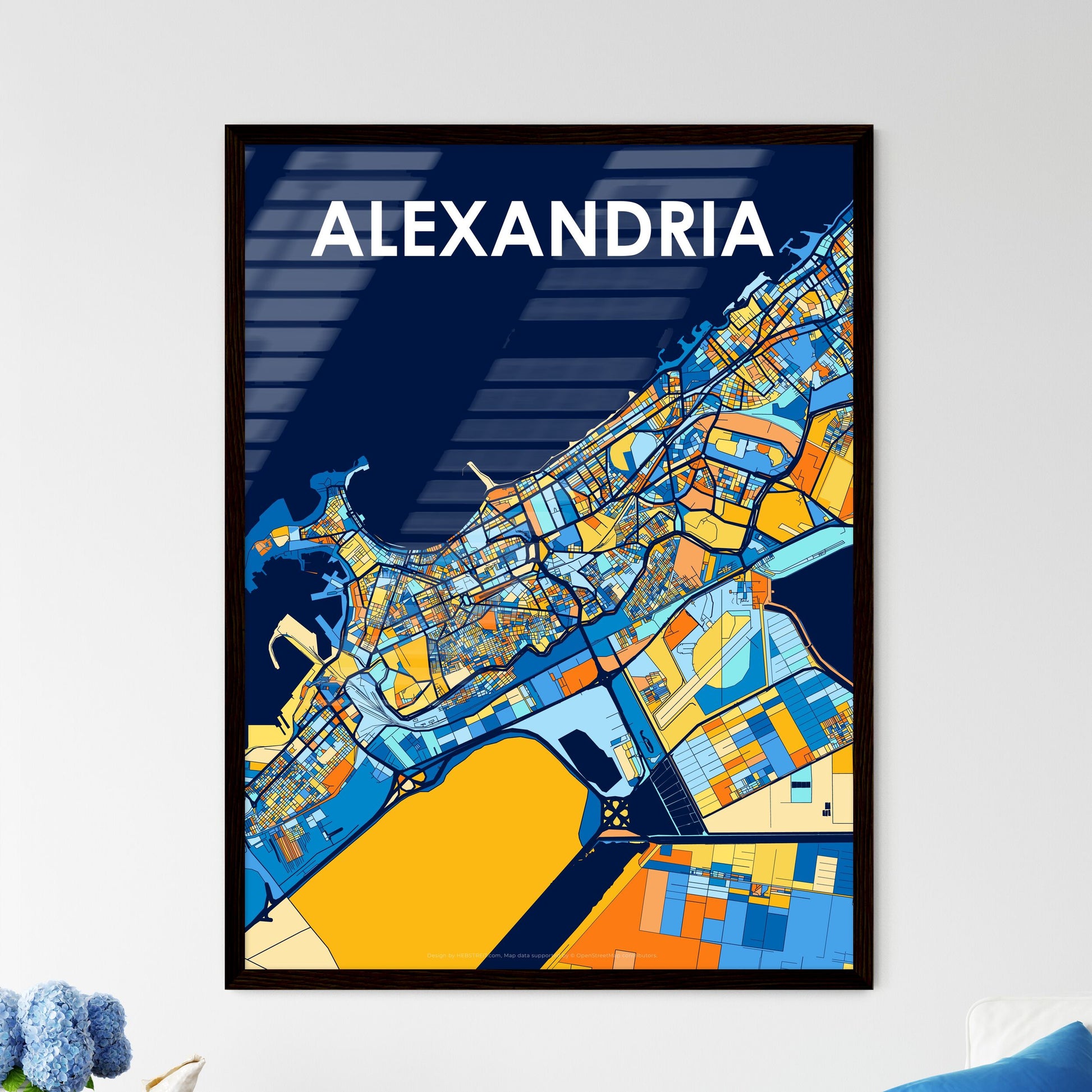 ALEXANDRIA EGYPT Vibrant Colorful Art Map Poster Blue Orange