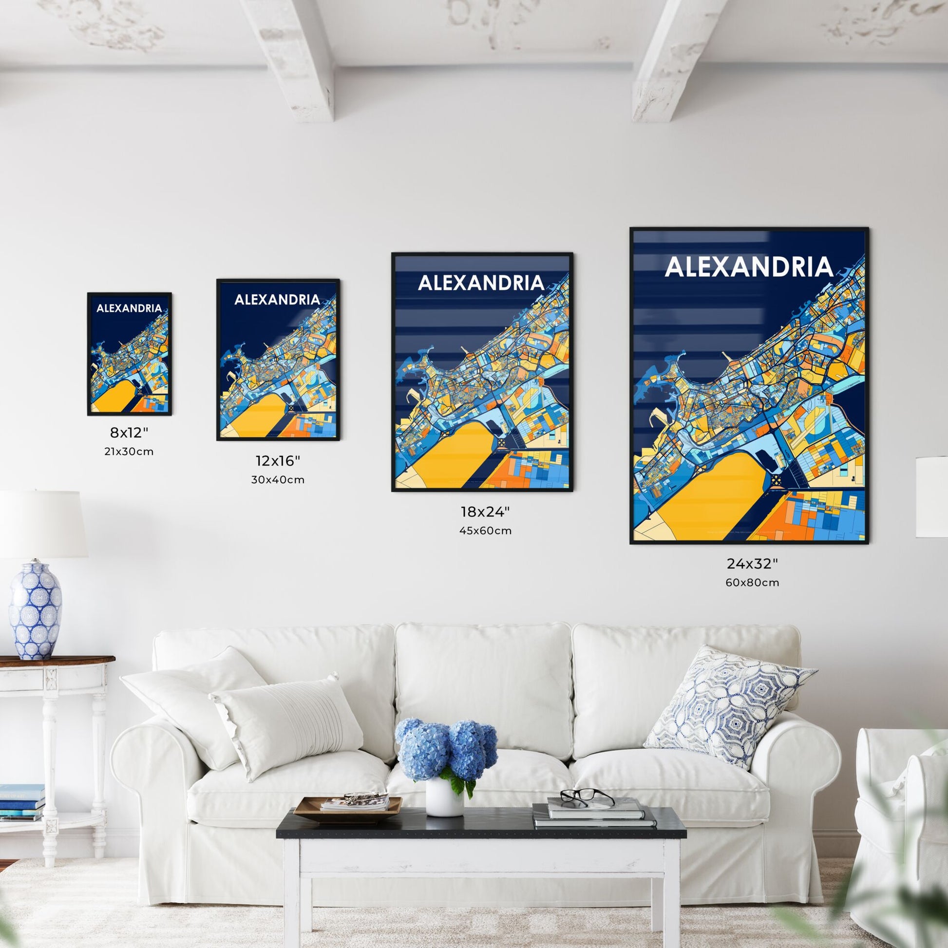 ALEXANDRIA EGYPT Vibrant Colorful Art Map Poster Blue Orange