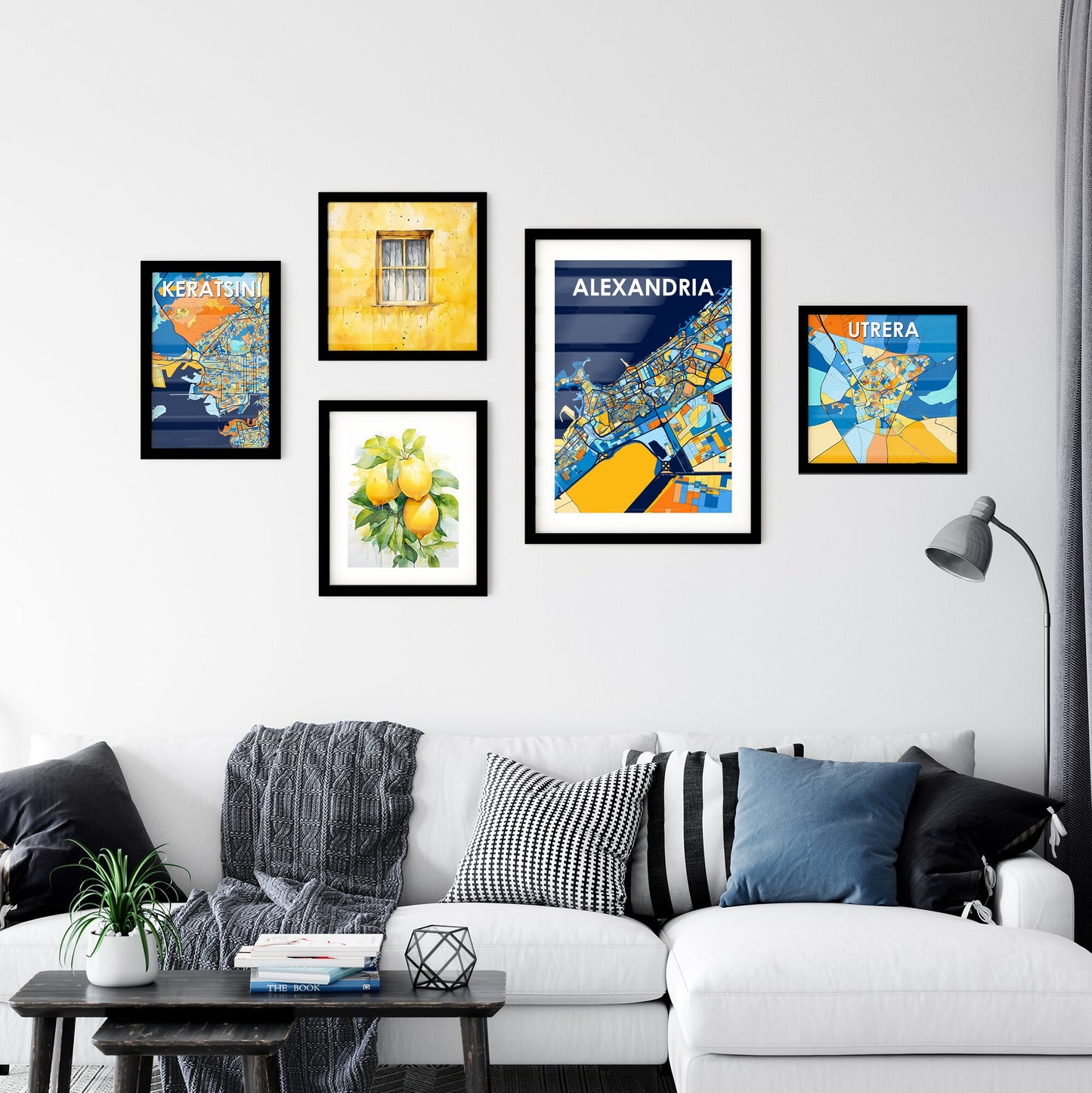 ALEXANDRIA EGYPT Vibrant Colorful Art Map Poster Blue Orange