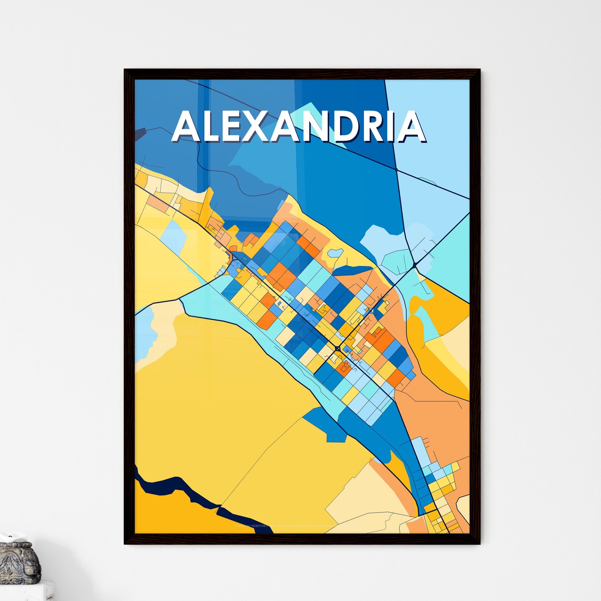 ALEXANDRIA ROMANIA Vibrant Colorful Art Map Poster Blue Orange