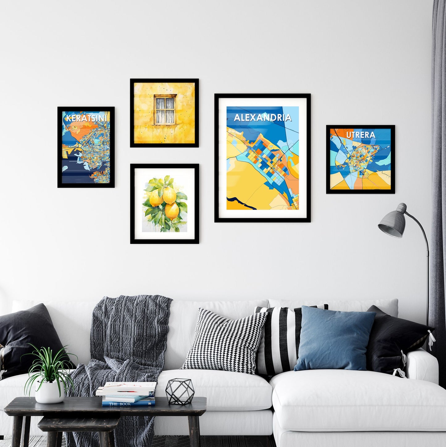 ALEXANDRIA ROMANIA Vibrant Colorful Art Map Poster Blue Orange