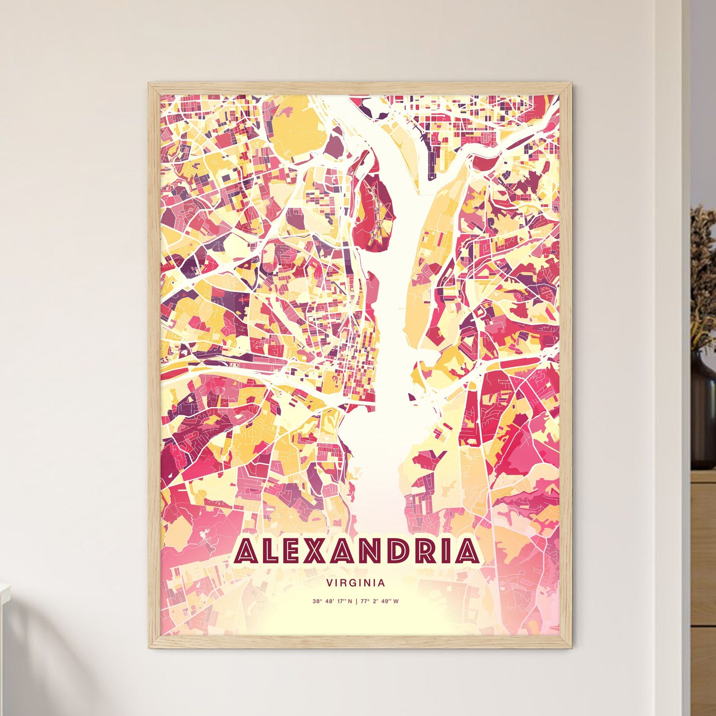 Colorful Alexandria Virginia Fine Art Map Hot Red
