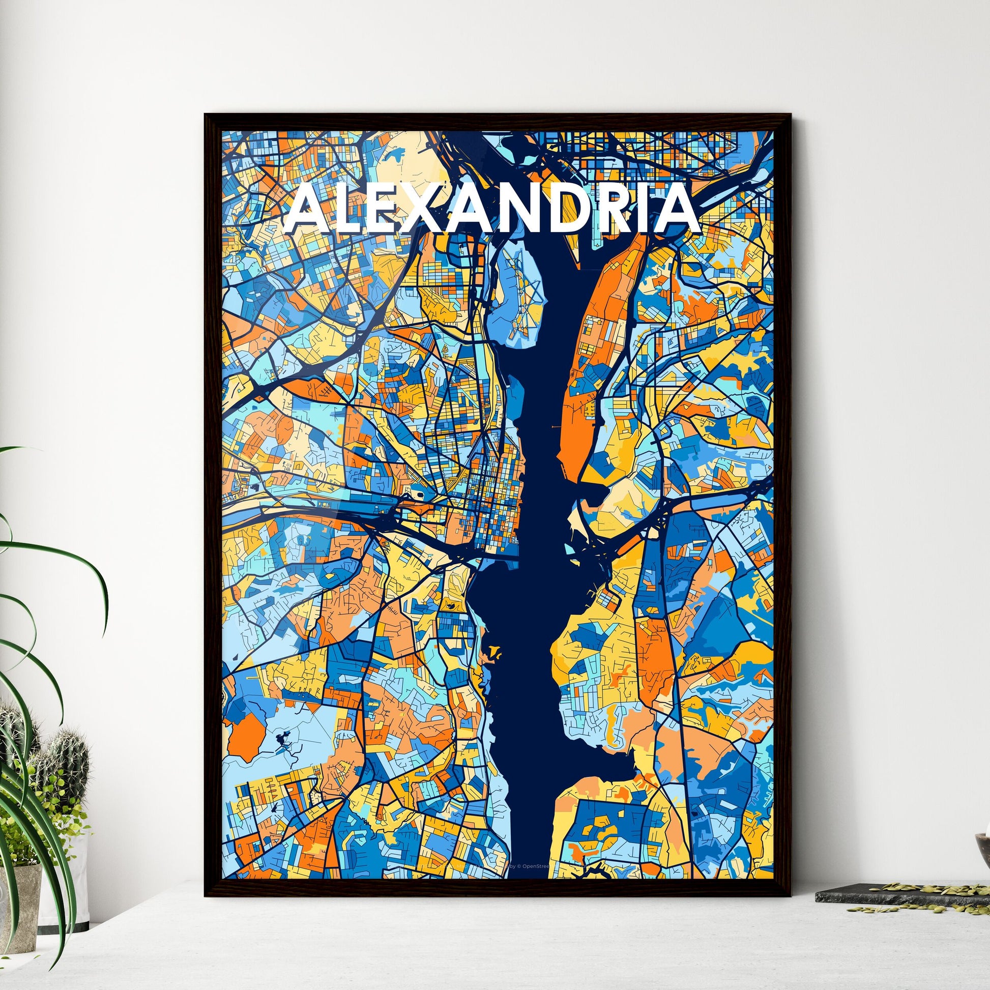 ALEXANDRIA VIRGINIA Vibrant Colorful Art Map Poster Blue Orange