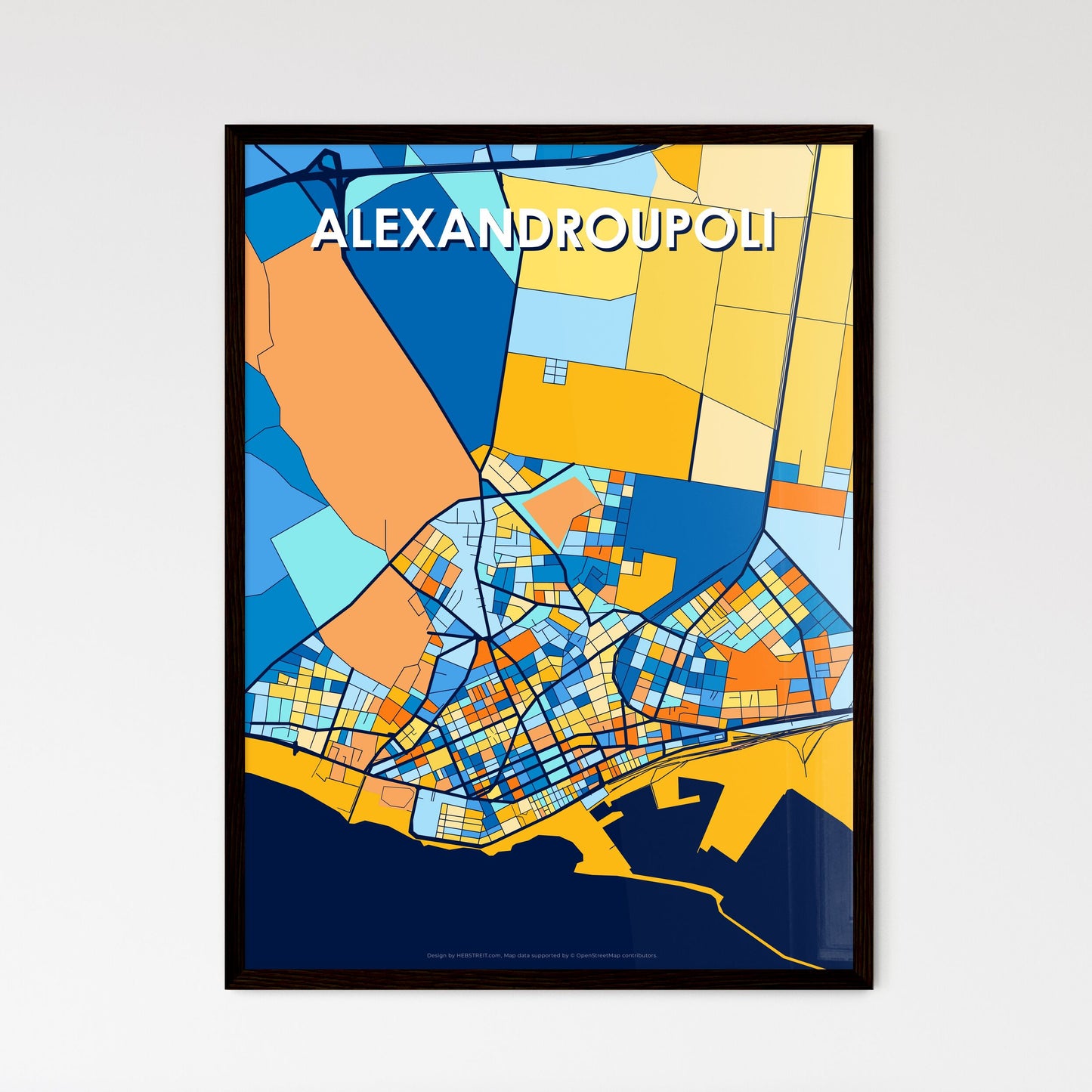 ALEXANDROUPOLI GREECE Vibrant Colorful Art Map Poster Blue Orange