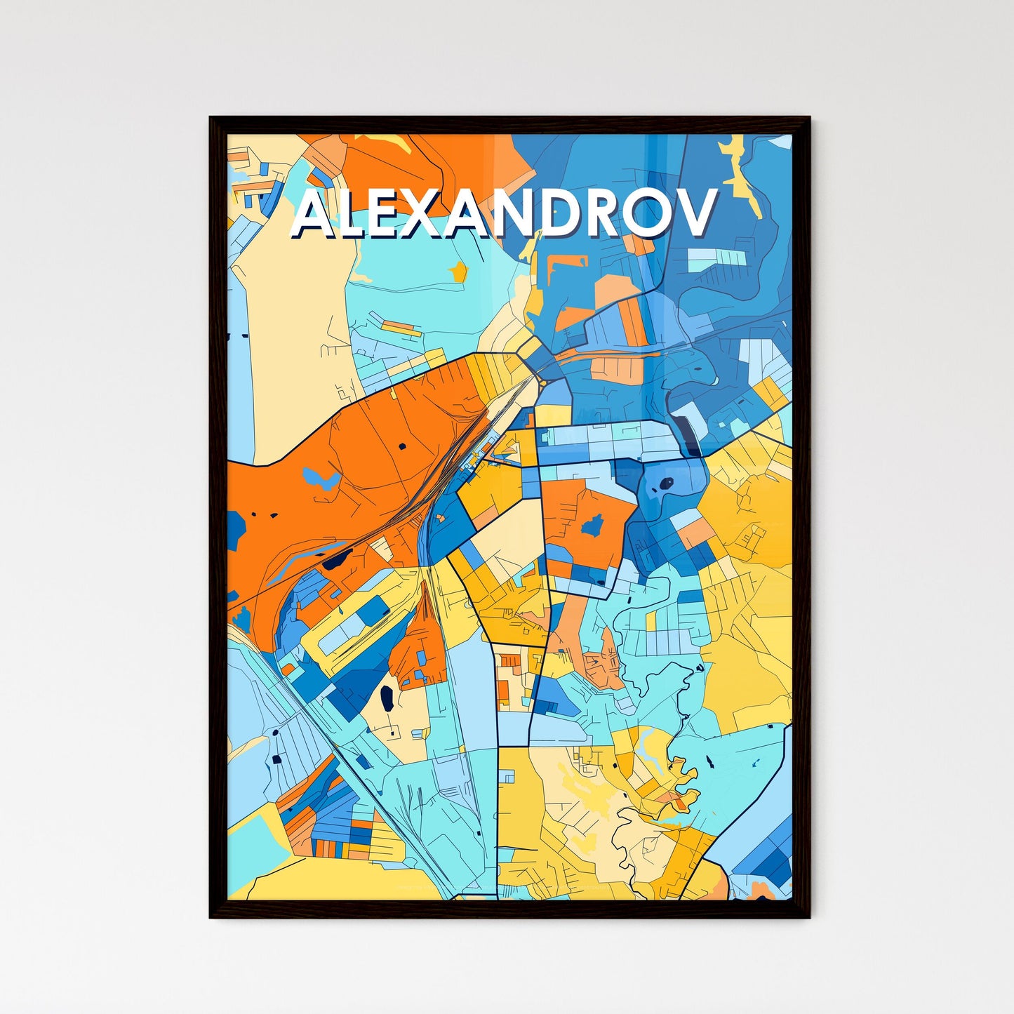 ALEXANDROV RUSSIA Vibrant Colorful Art Map Poster Blue Orange