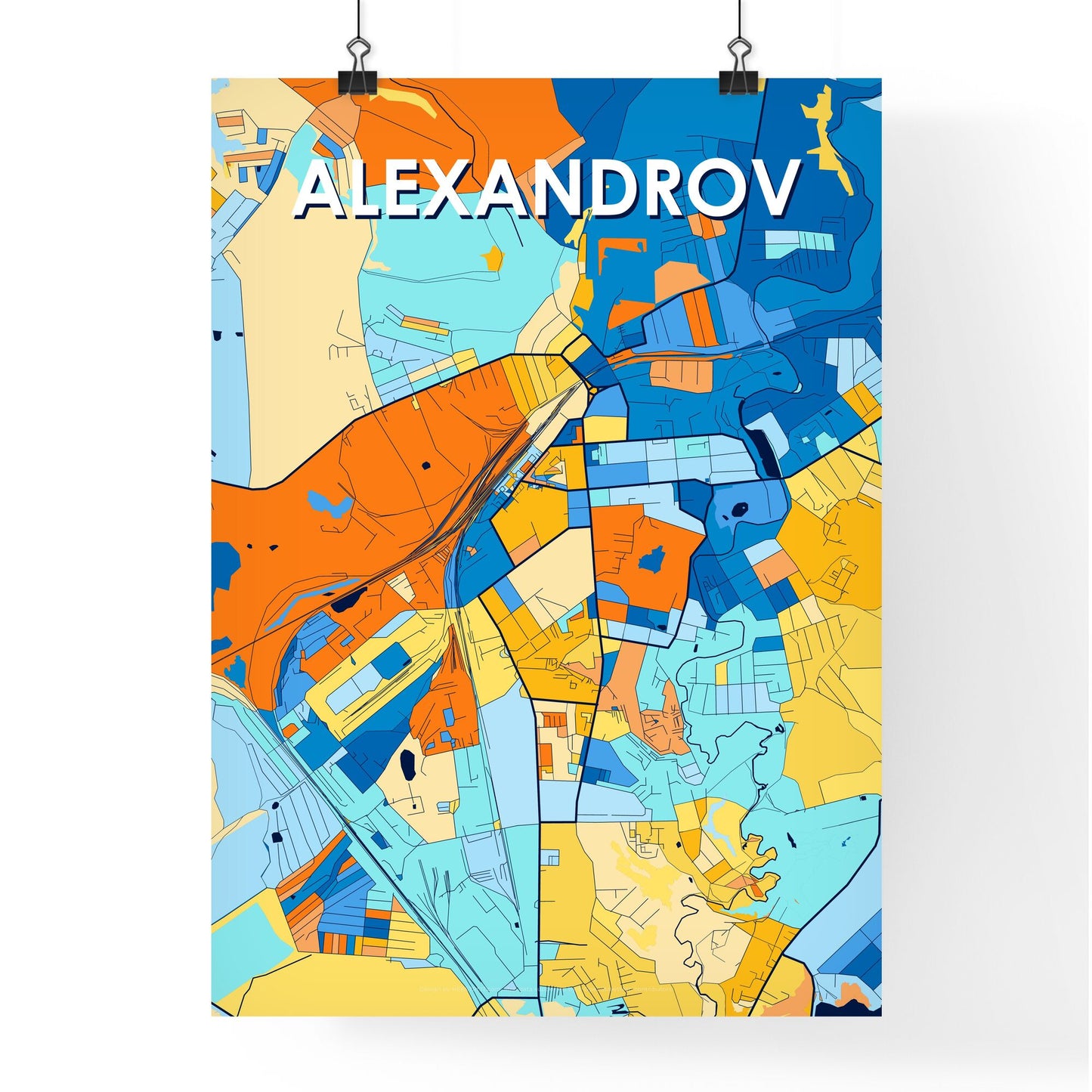 ALEXANDROV RUSSIA Vibrant Colorful Art Map Poster Blue Orange