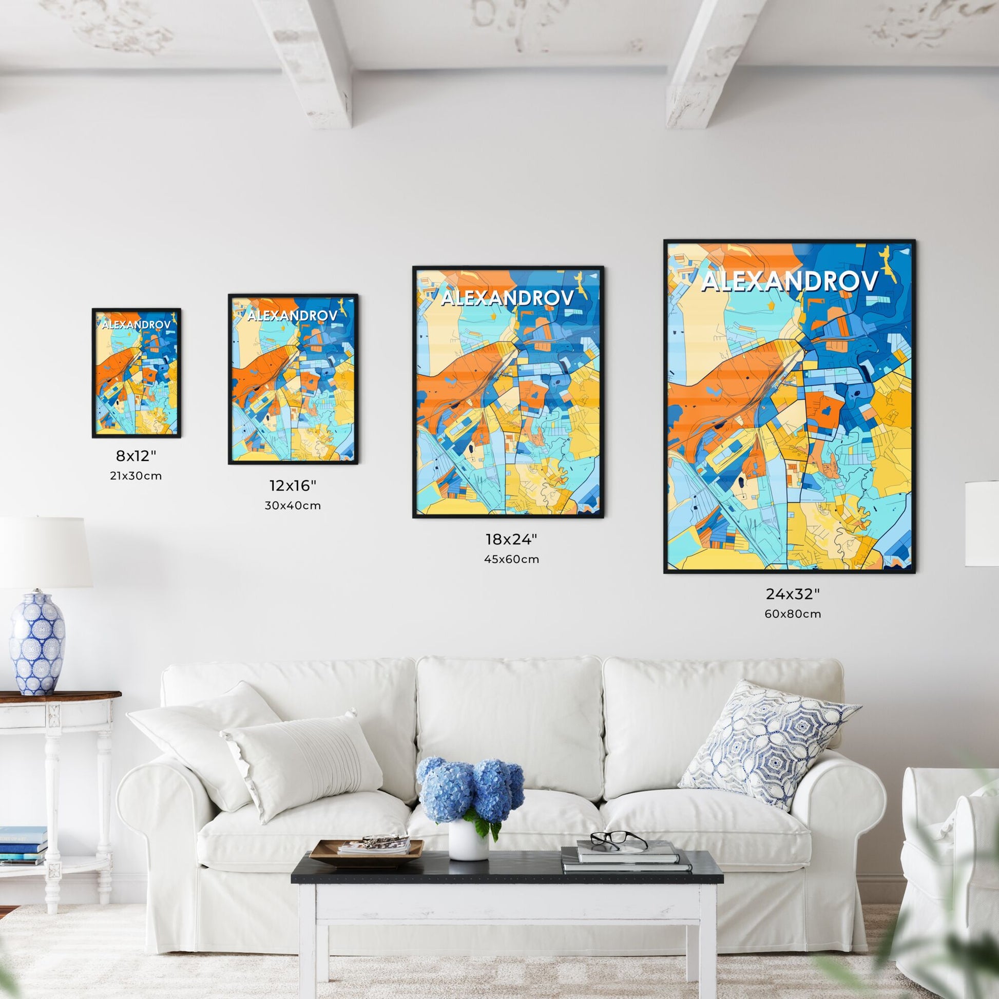 ALEXANDROV RUSSIA Vibrant Colorful Art Map Poster Blue Orange