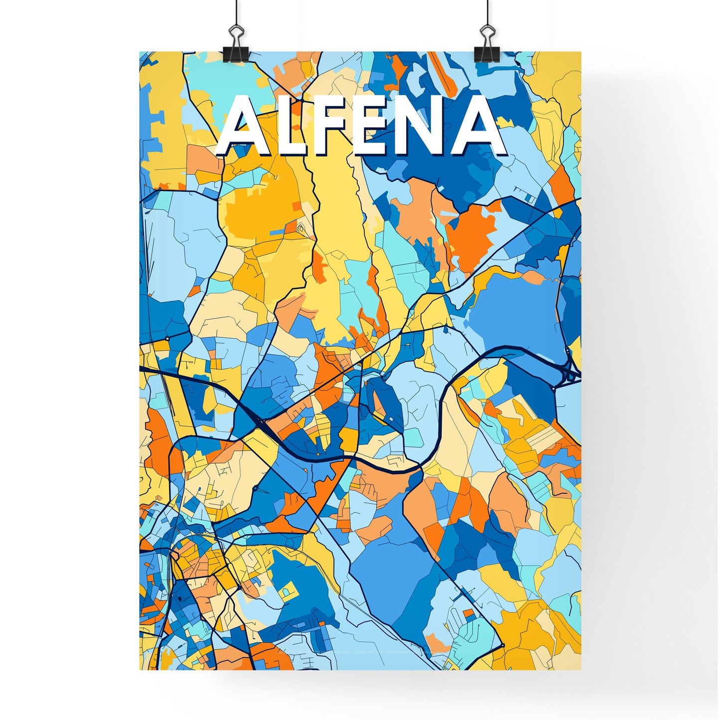 ALFENA PORTUGAL Vibrant Colorful Art Map Poster Blue Orange