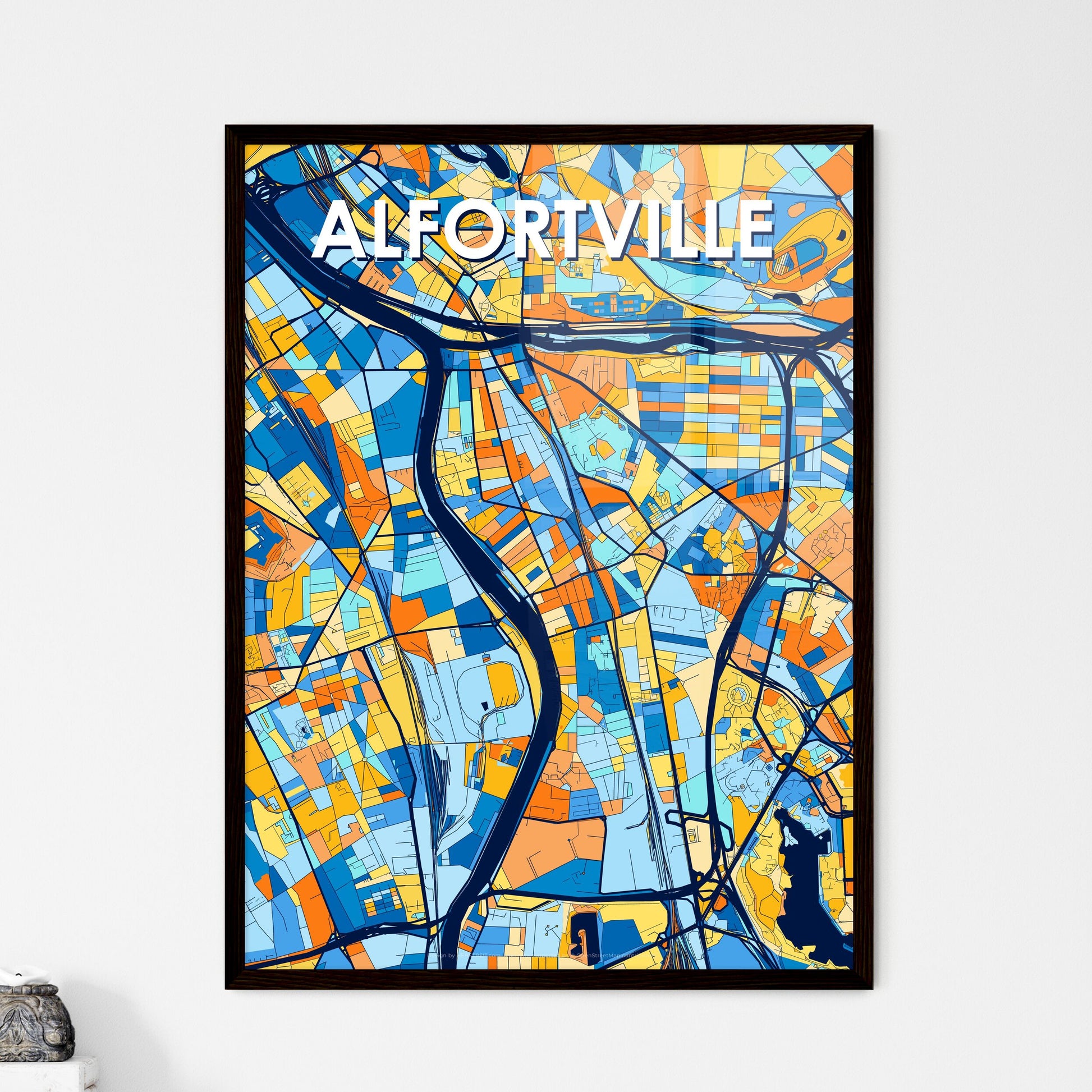 ALFORTVILLE FRANCE Vibrant Colorful Art Map Poster Blue Orange