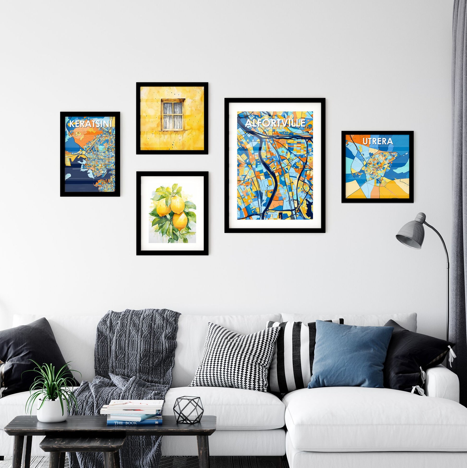 ALFORTVILLE FRANCE Vibrant Colorful Art Map Poster Blue Orange