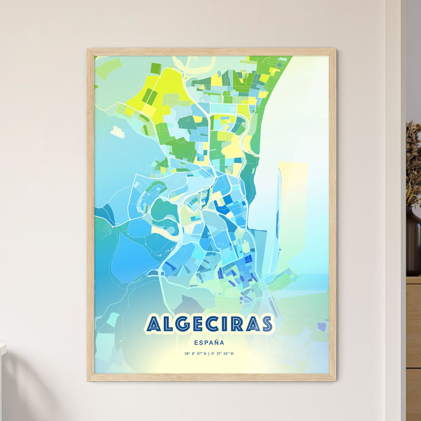 Colorful Algeciras Spain Fine Art Map Cool Blue