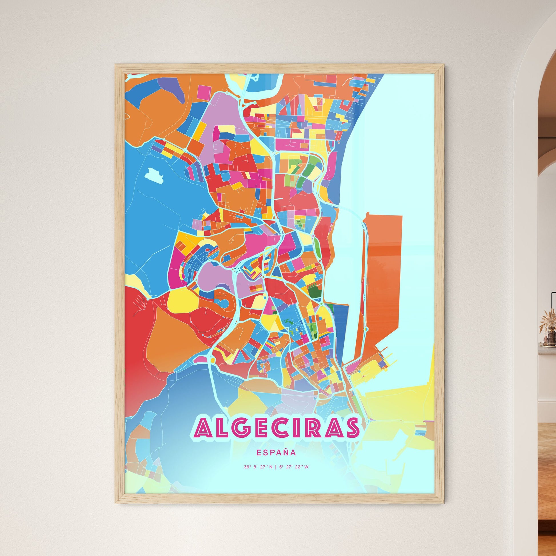 Colorful Algeciras Spain Fine Art Map Crazy Colors