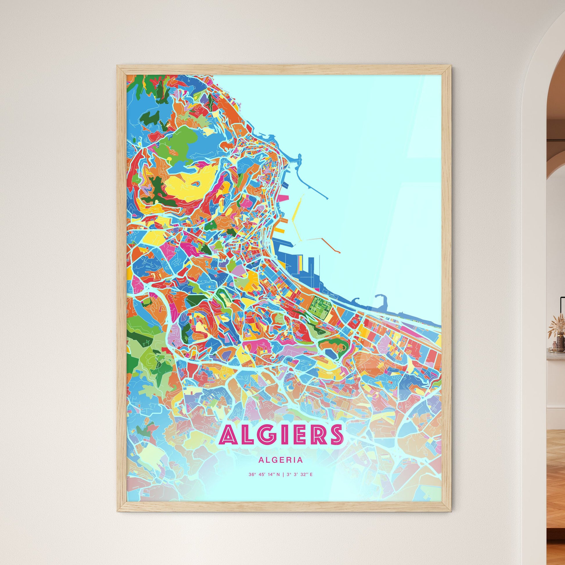 Colorful Algiers Algeria Fine Art Map Crazy Colors