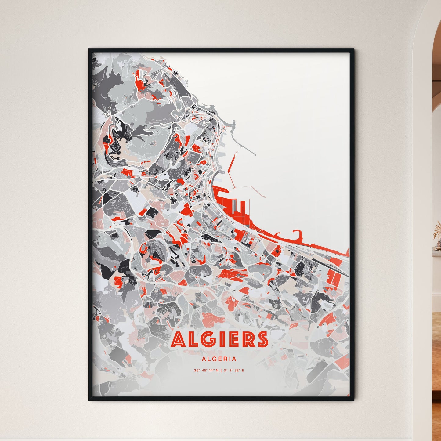 Colorful Algiers Algeria Fine Art Map Modern Expressive