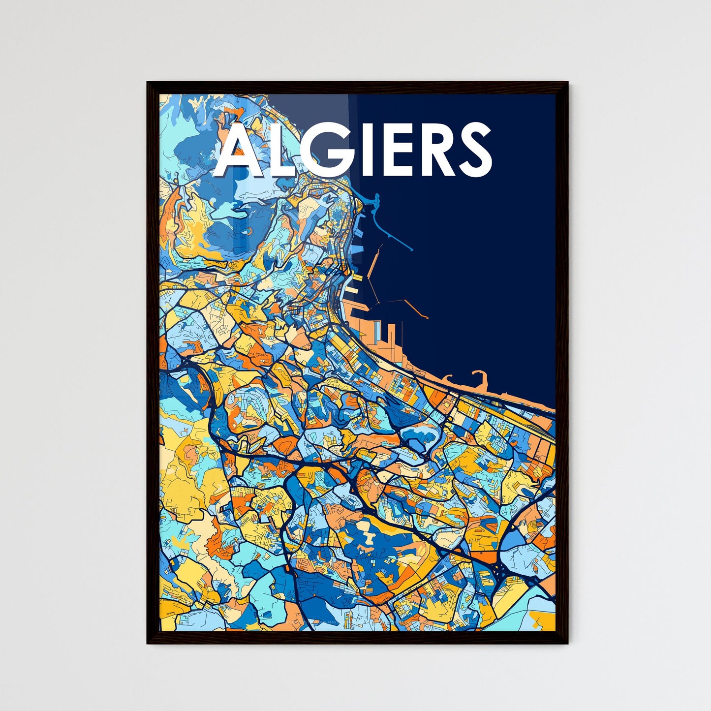 ALGIERS ALGERIA Vibrant Colorful Art Map Poster Blue Orange