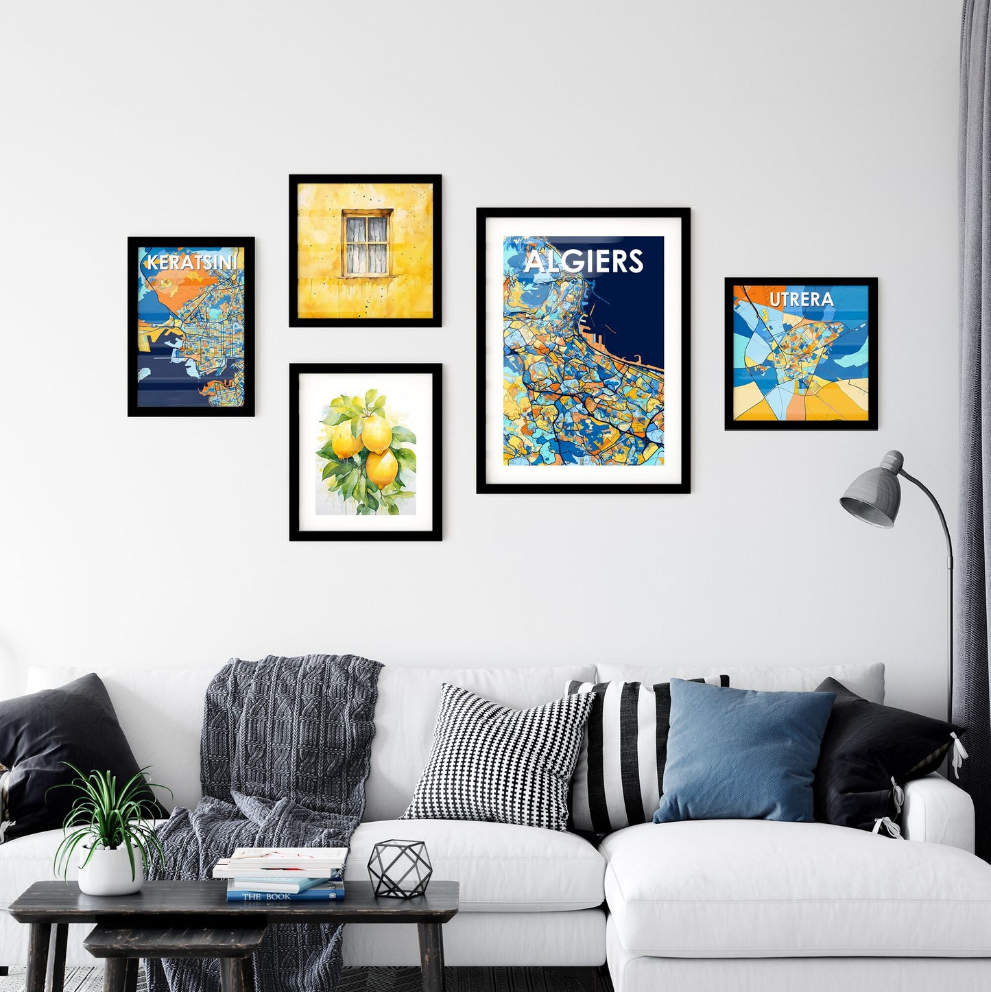 ALGIERS ALGERIA Vibrant Colorful Art Map Poster Blue Orange