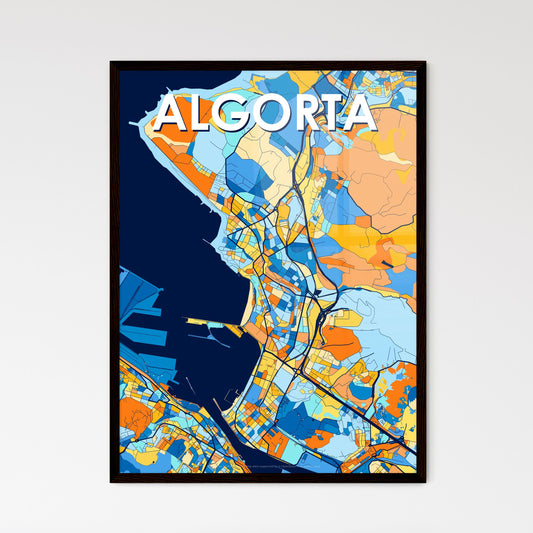 ALGORTA SPAIN Vibrant Colorful Art Map Poster Blue Orange