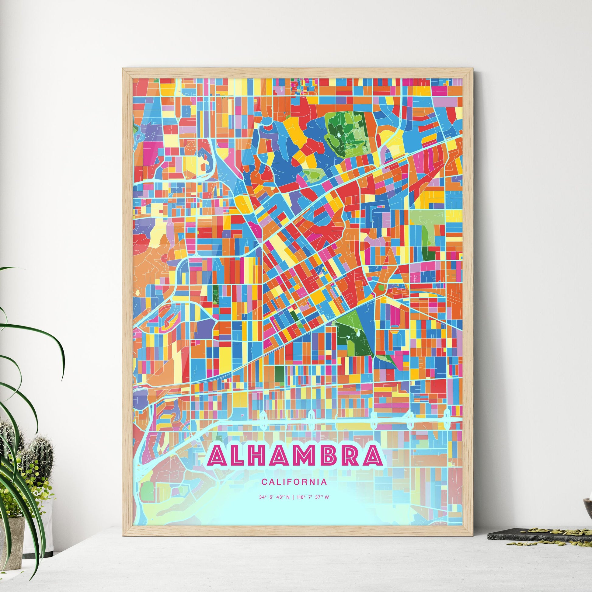 Colorful Alhambra California Fine Art Map Crazy Colors