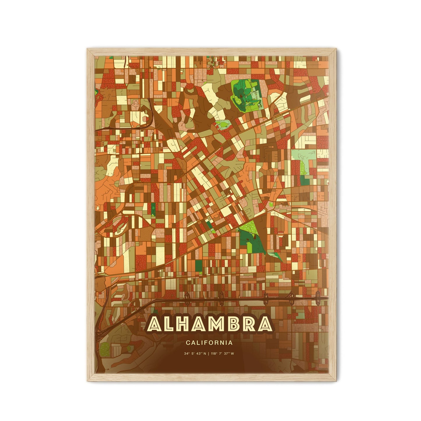 Colorful Alhambra California Fine Art Map Farmhouse