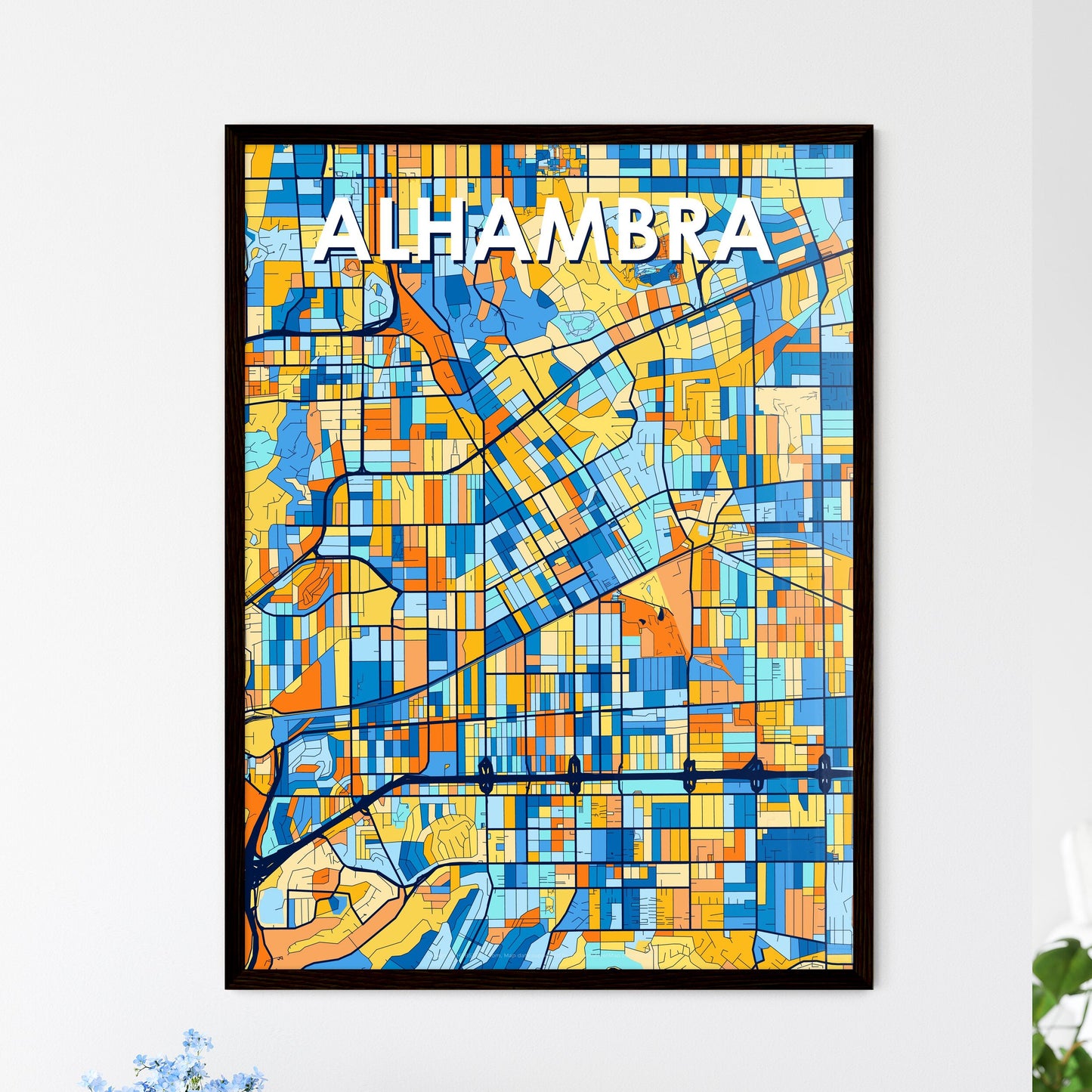 ALHAMBRA CALIFORNIA Vibrant Colorful Art Map Poster Blue Orange