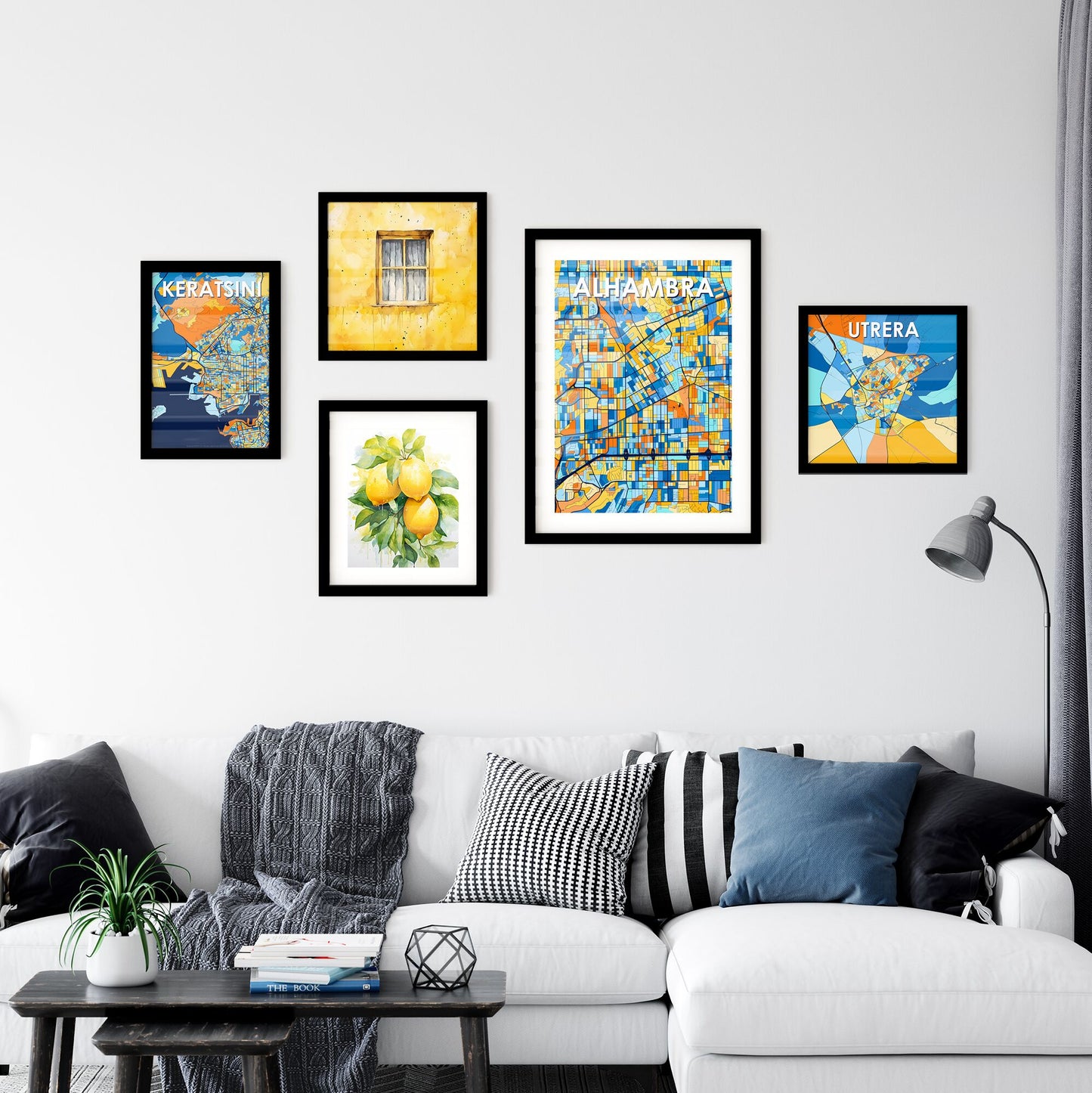 ALHAMBRA CALIFORNIA Vibrant Colorful Art Map Poster Blue Orange