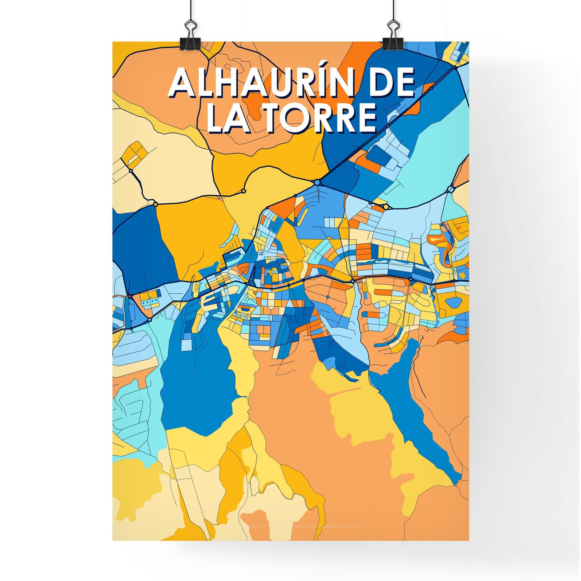 ALHAURÍN DE LA TORRE SPAIN Vibrant Colorful Art Map Poster Blue Orange