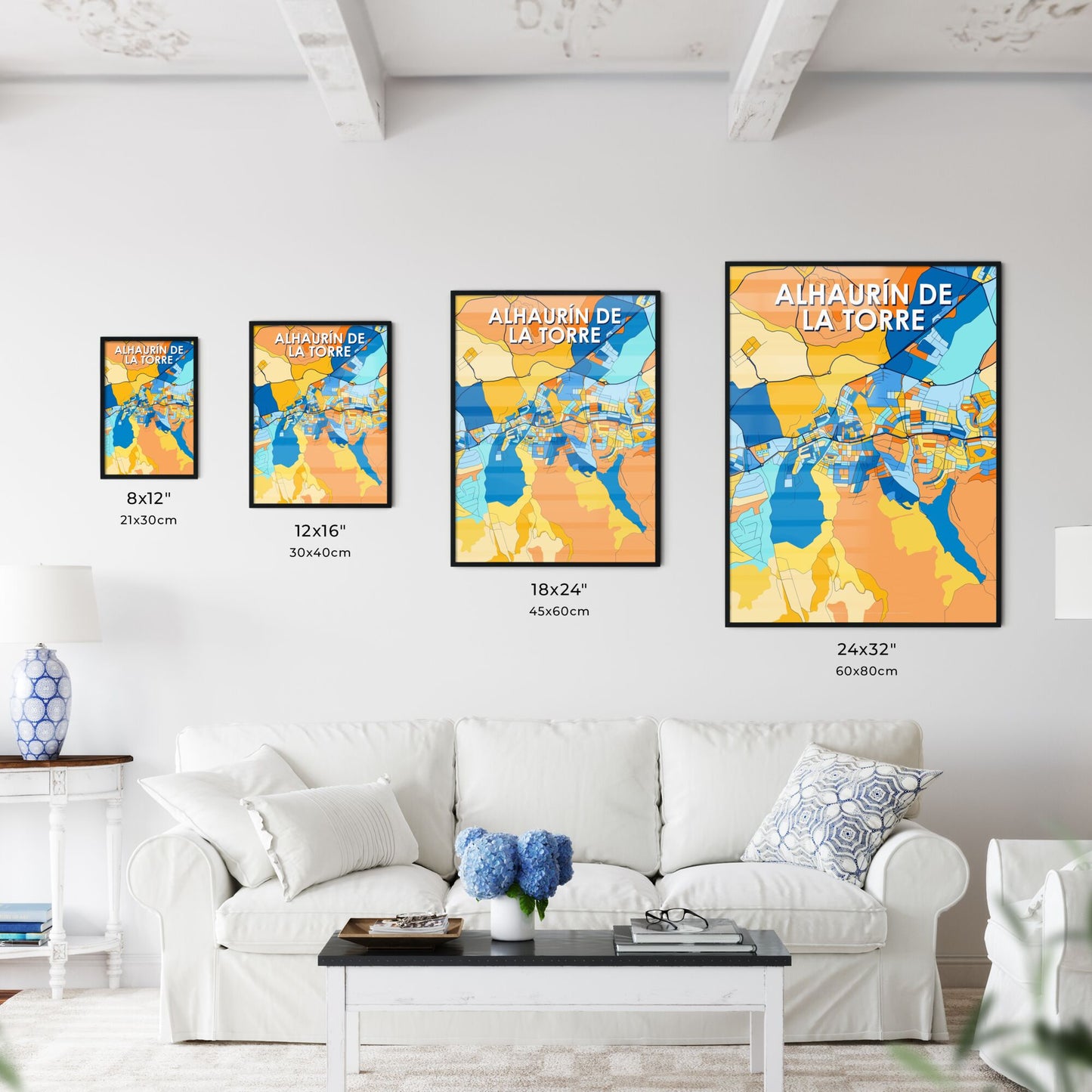 ALHAURÍN DE LA TORRE SPAIN Vibrant Colorful Art Map Poster Blue Orange