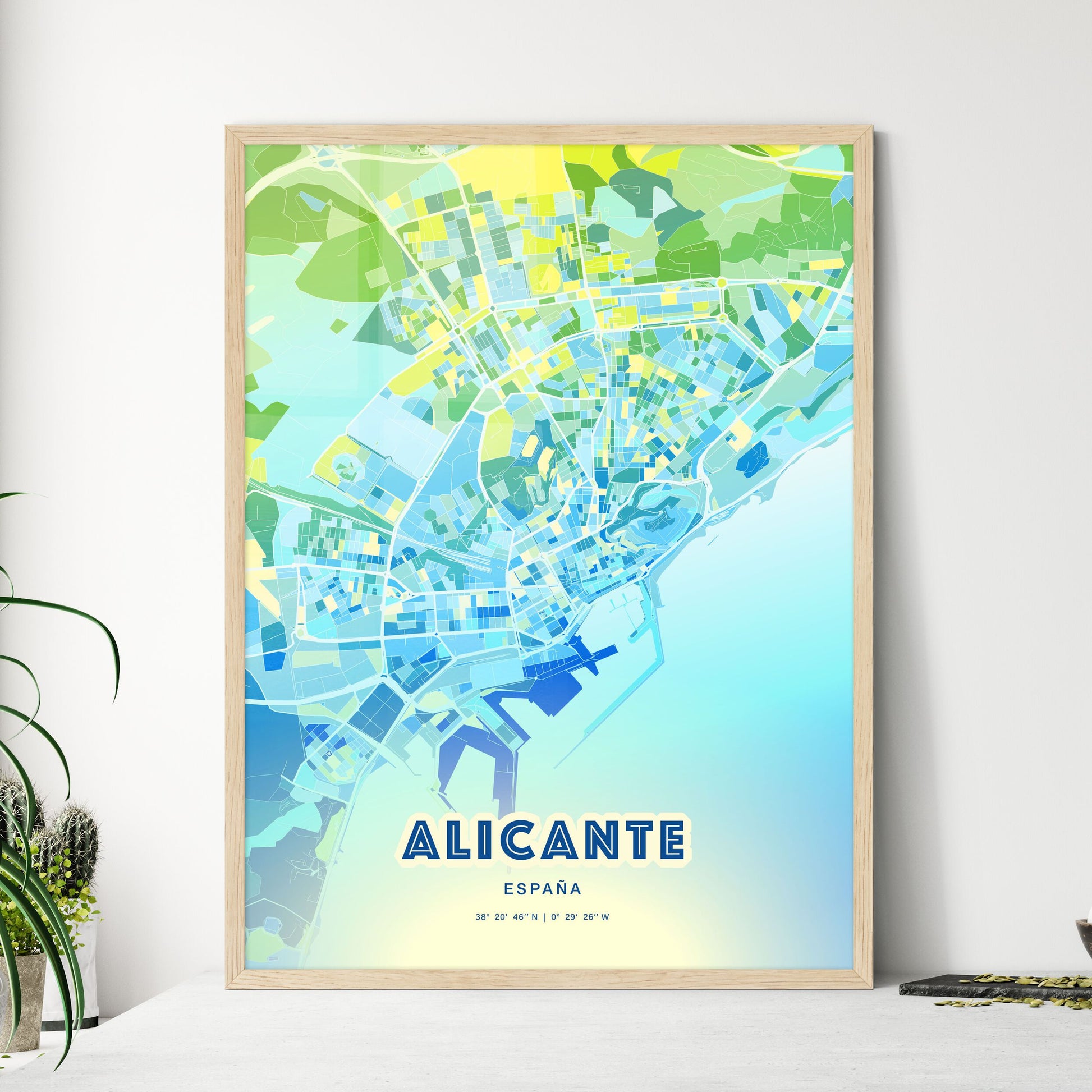 Colorful Alicante Spain Fine Art Map Cool Blue